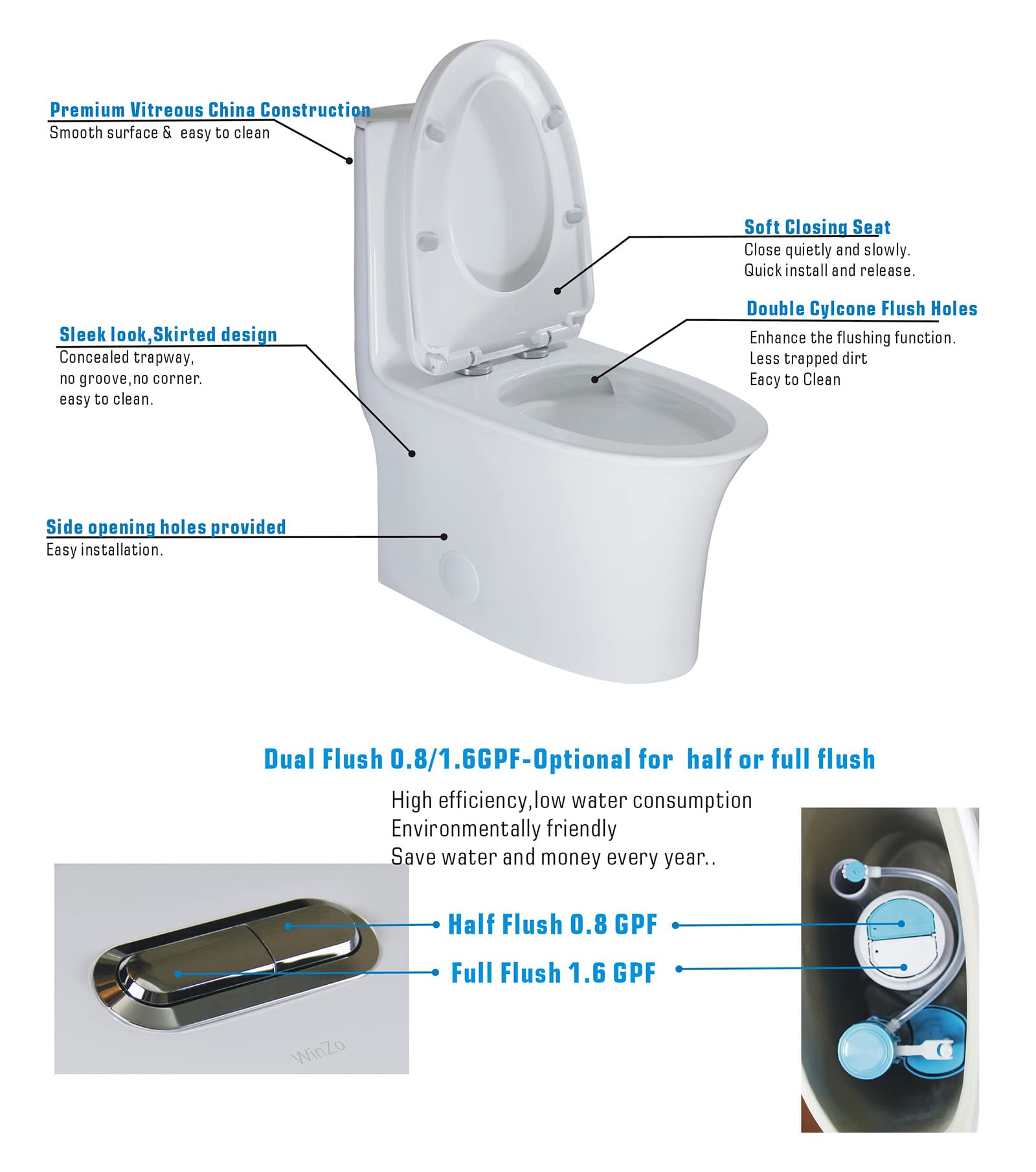 WinZo Modern One Piece Toilet with Sleek Design - Dual Flush Water Saving WZ5020 (Matte Grey) - Perfect for Small Bathrooms, Apartments & Contemporary Homes