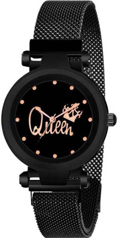 QALIBA Rose Gold Black Women's Watch with Magnetic Strap - Stylish Analog Clock for Women, Perfect for Office, Casual Wear & Gift Giving
