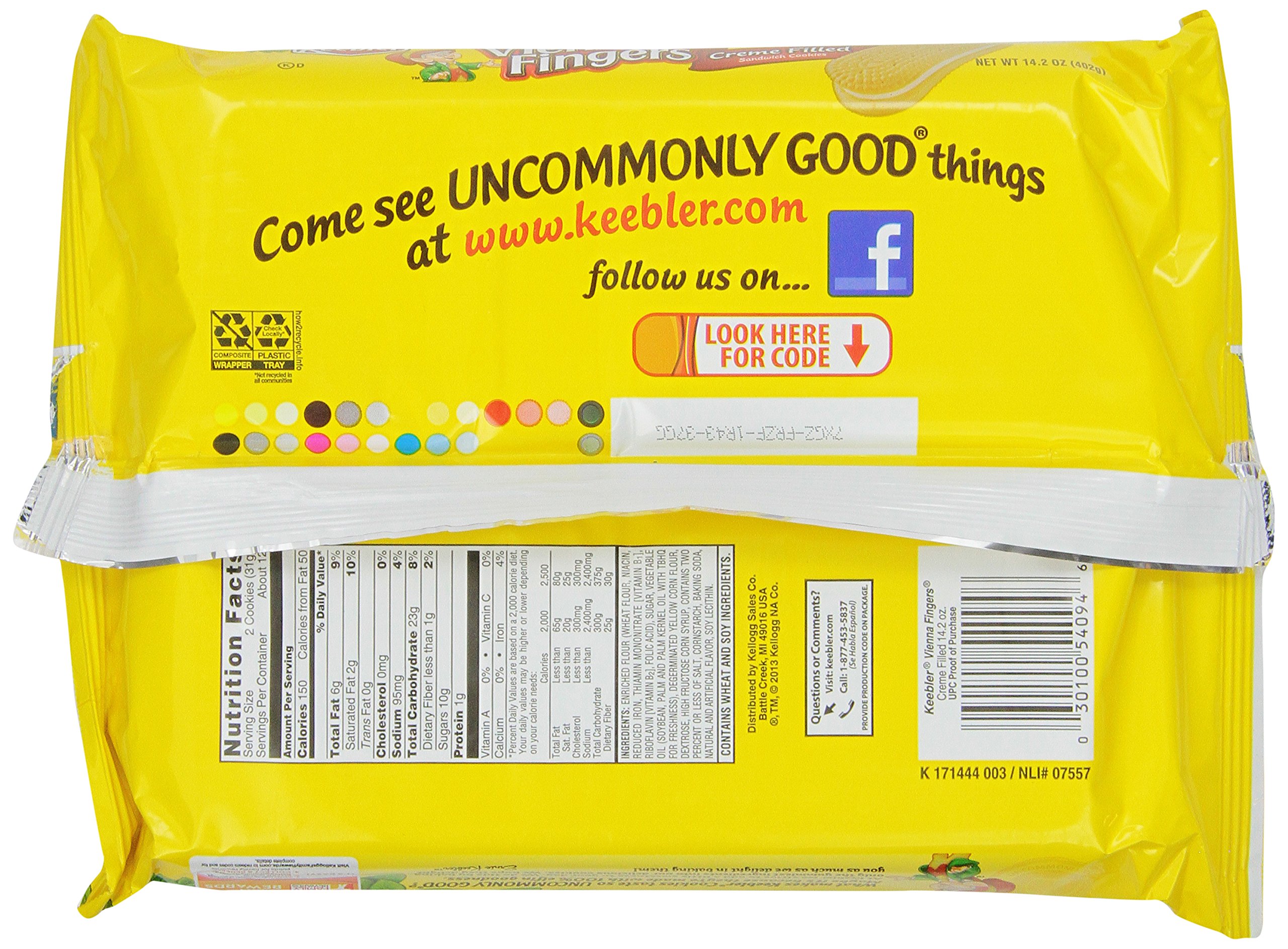 Keebler Vienna Fingers Original Cookies - 14.2oz (6-Pack) | Classic Vanilla Sandwich Cookies with Creamy Filling | Perfect for Snacking, Lunchboxes & Party Desserts