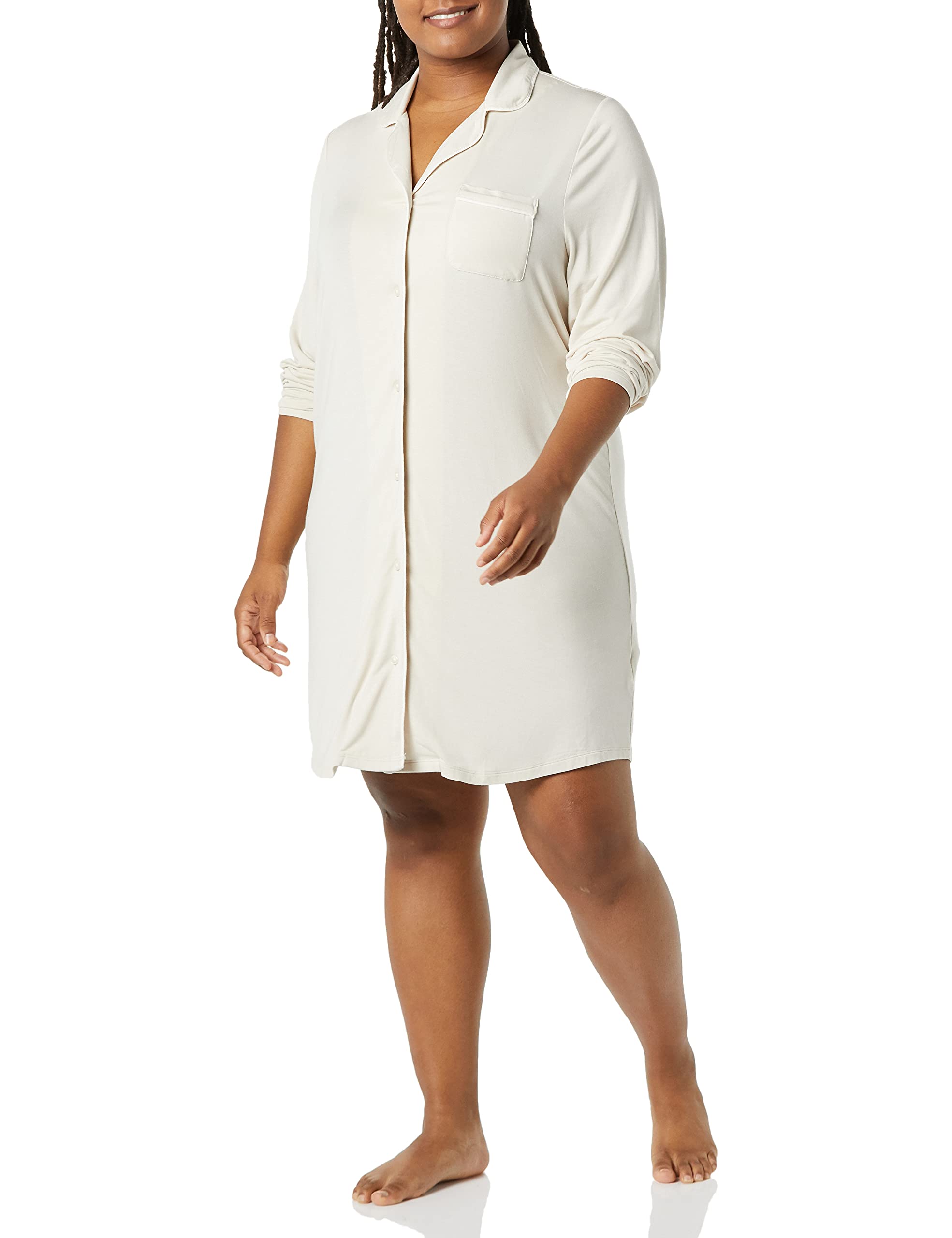 Amazon Essentials Women's Piped Nightshirt - Soft & Comfortable Sleepwear for Women & Plus Size - Perfect for Relaxing at Home, Lounging & Overnight Stays