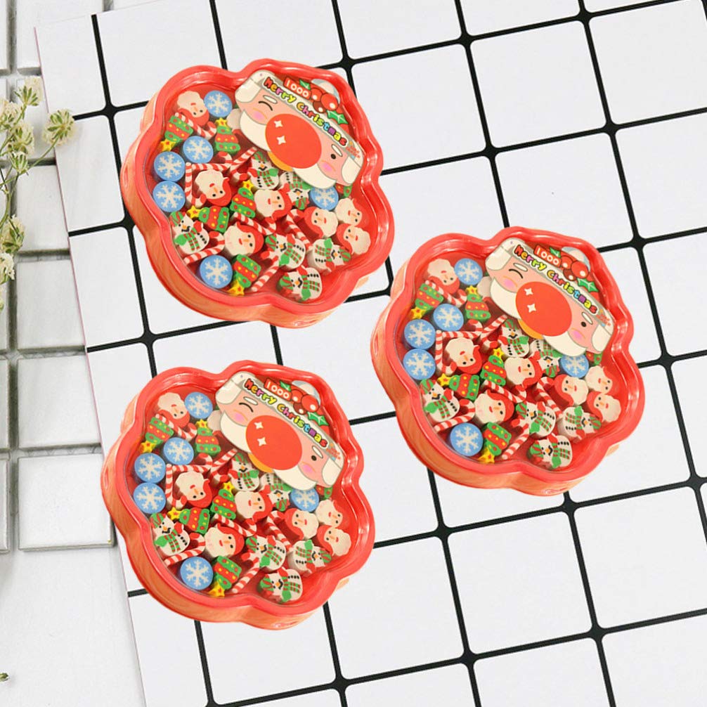 NUOBESTY 3 Pack Mini Christmas Erasers Set - Cute Santa & Snowman Erasers with Storage Box for Holiday Party Favors, Classroom Rewards, School Supplies - Perfect for Christmas Gifts, Office Decor, Kids Crafts & DIY Projects