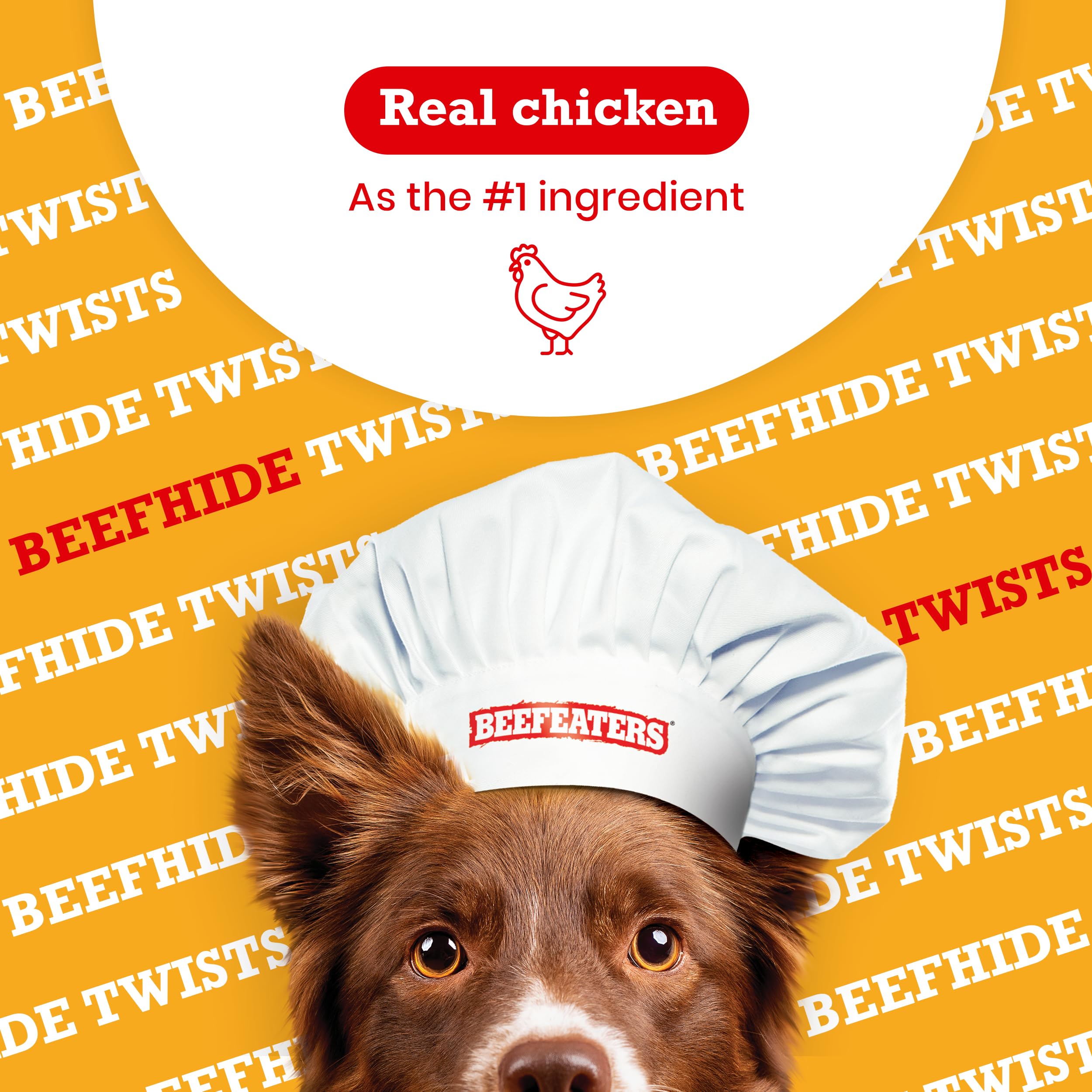 Beefeaters Dog Treats - Beefhide 5in Twist with Chicken 1.41oz (Case of 12) | High Protein, Low Fat Dog Chews Enriched with Vitamins & Minerals | Dental Care & Teeth Cleaning Treats | Perfect for Training Small, Medium & Large Dogs | Great for Reward, Travel & Playtime
