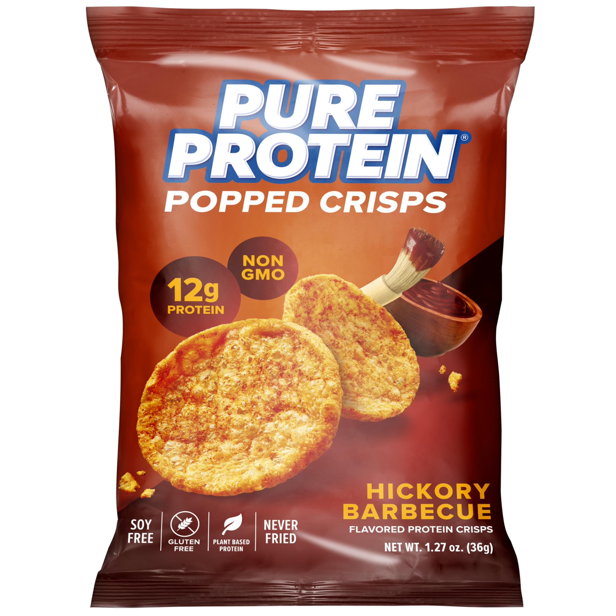 Pure Protein Popped Crisps Hickory Barbecue Flavor - High Protein Snack with 12g Protein per Bag, 1.27oz (12 Count) - Perfect for Gym, Hiking & Keto Diet