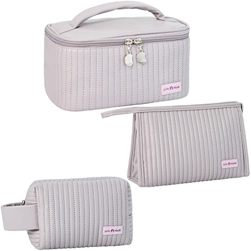 MIRASON 3-Piece Makeup Bag Set for Women - Cute Cosmetic Travel Organizer Pouch, PU Leather Waterproof Toiletry Bag (Light Purple) - Perfect for Travel, Gym, and Daily Beauty Storage