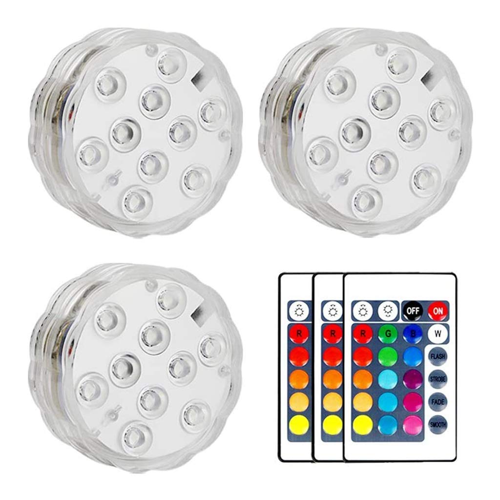 QFFL 16-Color Submersible LED Bathtub Lights with Remote Control - Waterproof IP68 Battery Operated Pool Lights for Bath, Spa, Hot Tub, Pond - 3 Pack for Relaxing Atmosphere & Romantic Decor