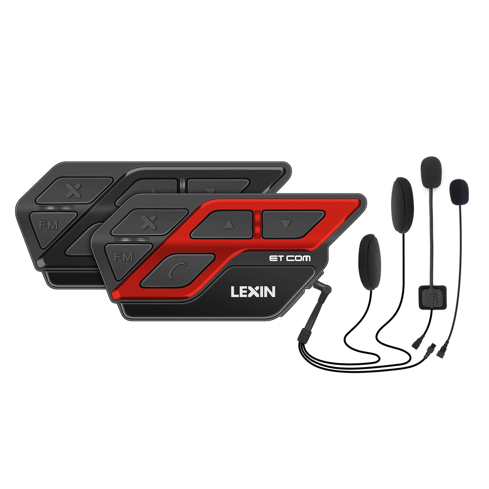 LEXIN Motorcycle Bluetooth Headset - ET-COM Helmet Communication System with Noise Cancellation & FM Radio | DIY Shells Helmet Intercom for Riders | Perfect for Group Riding, GPS Navigation & Hands-Free Calls on the Road