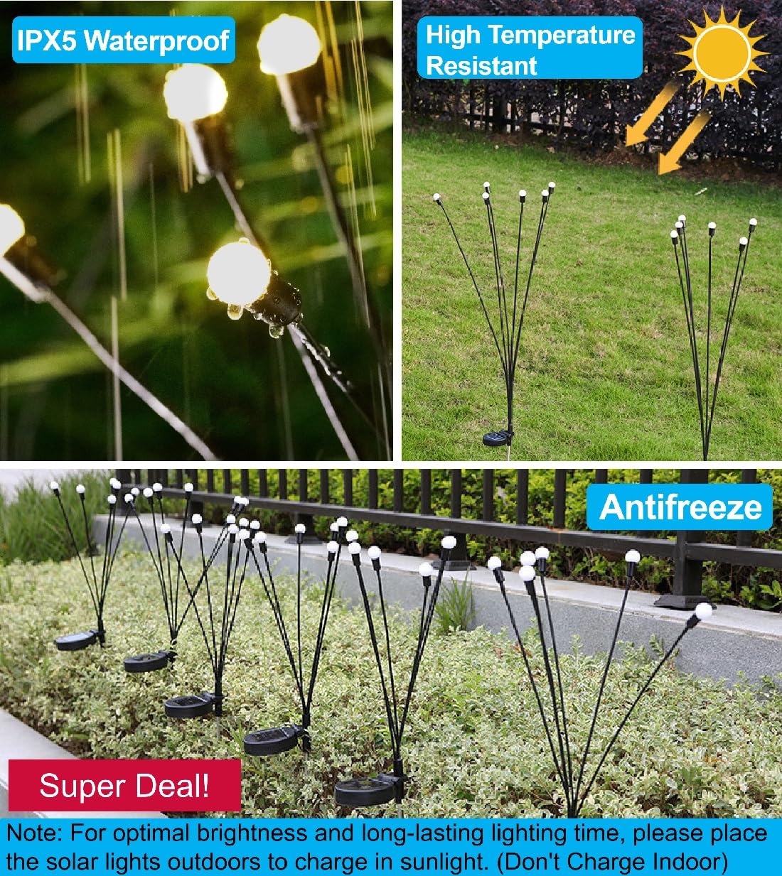 8 Pack Solar Powered Outdoor Lights Waterproof IPX5 - Solar Garden Lights, Wind Swaying Firefly Lights for Yard, Lawn, Pathway, Patio, Deck Decoration - 6 LED Warm White Christmas Lighting for Holidays & Everyday Use