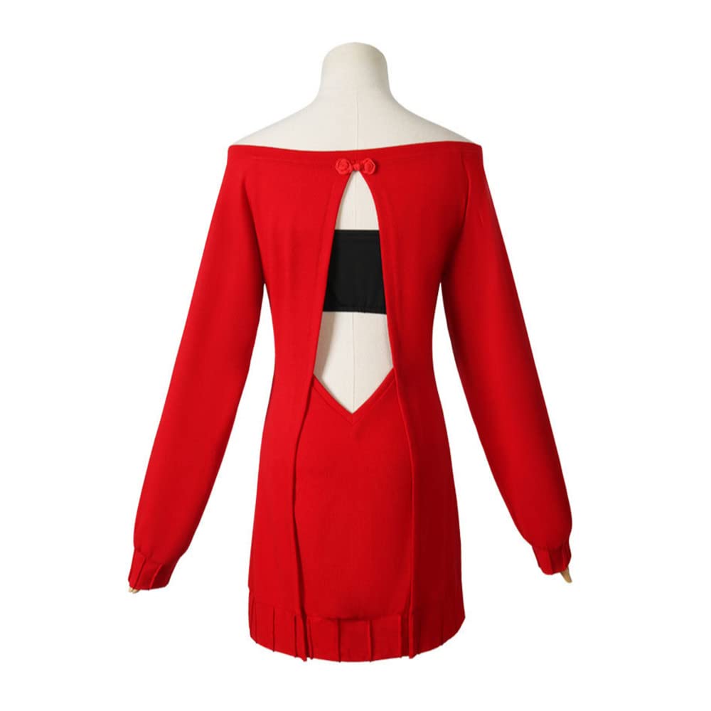 COLSA Women's Red Anime Cosplay Sweater Dress - Halloween Costume Uniform Outfit Full Set for Cosplay, Halloween Parties & Anime Conventions