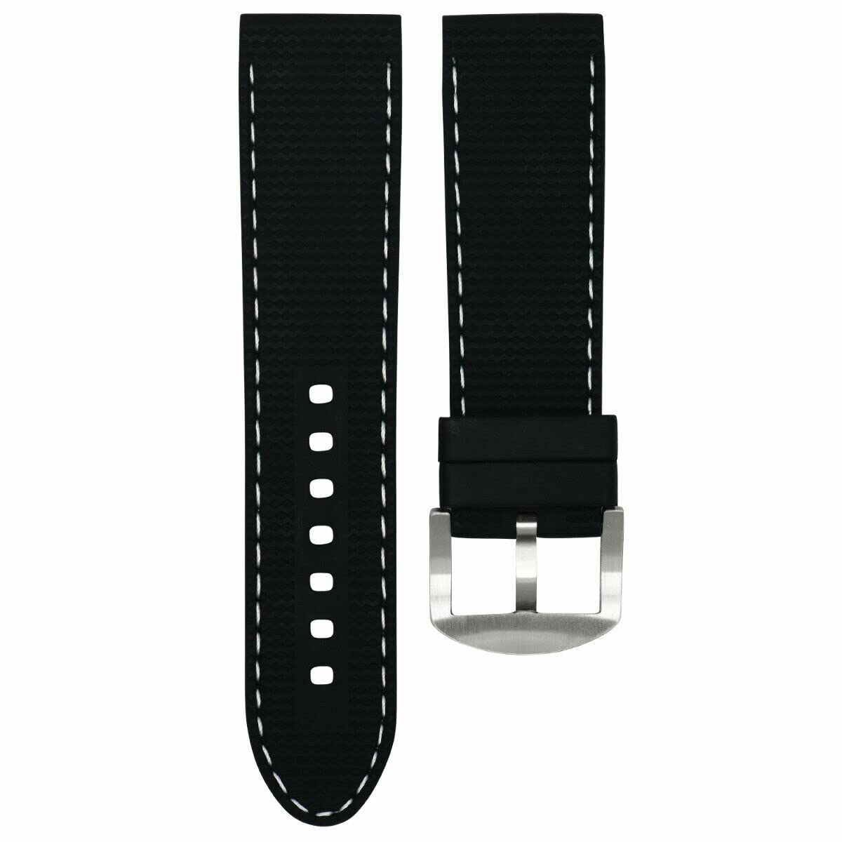 18mm Rubber Diver Watch Band Strap for Citizen Eco Drive - Black with White Stitching | Waterproof Replacement Strap for Swimming, Diving & Outdoor Activities