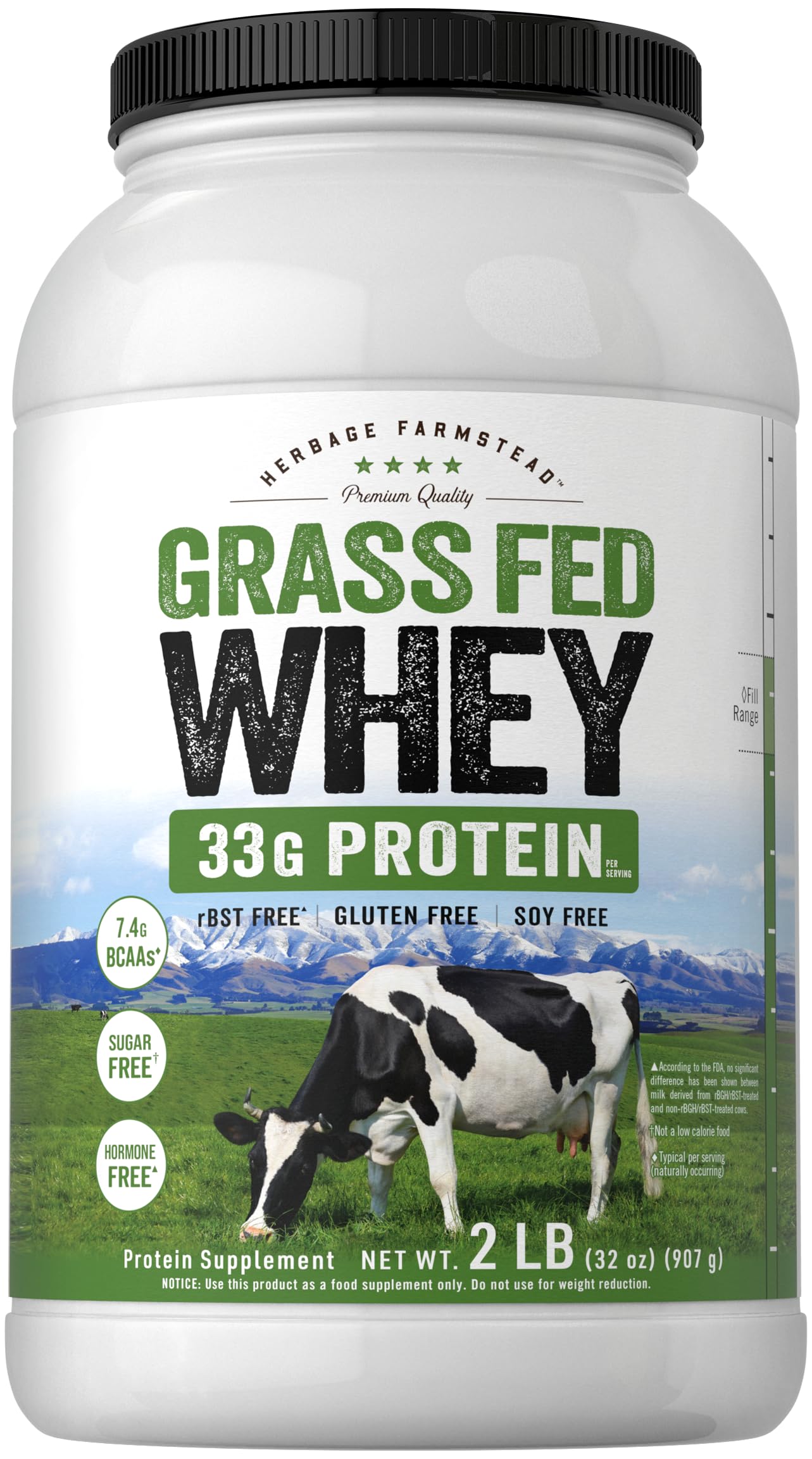 Carlyle Grass Fed Whey Protein Powder - 2lb Unflavored Protein Supplement | 33g Protein Per Serving | Sugar Free, Hormone Free, Non-GMO, Gluten Free | by Herbage Farmstead | Ideal for Post-Workout Recovery, Muscle Building & Healthy Lifestyle