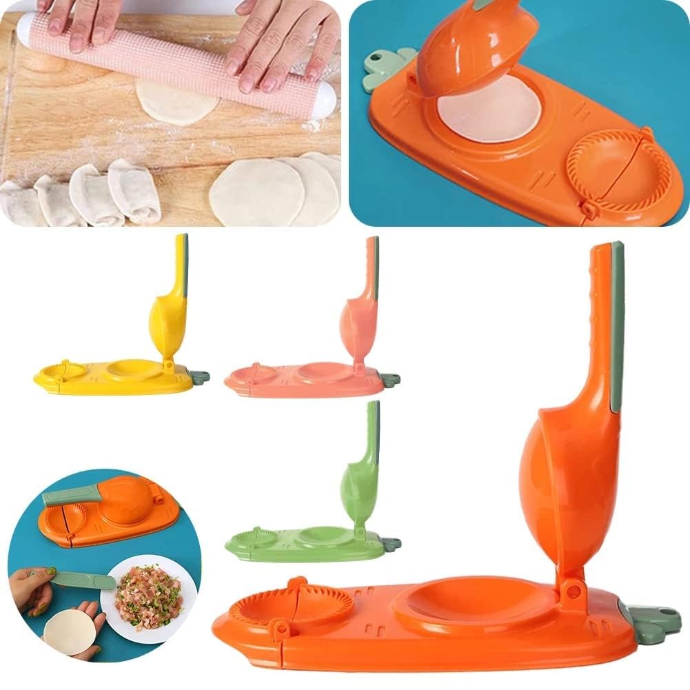 2 in 1 Dumpling Maker Press - Manual Dumpling Wrapper Mold for Chinese Food, Empanadas, Ravioli, Pierogi & Hand Pies - Green Kitchen Tool for Homemade Pastry & Asian Cuisine | Perfect for Family Cooking & Party Snack Preparation
