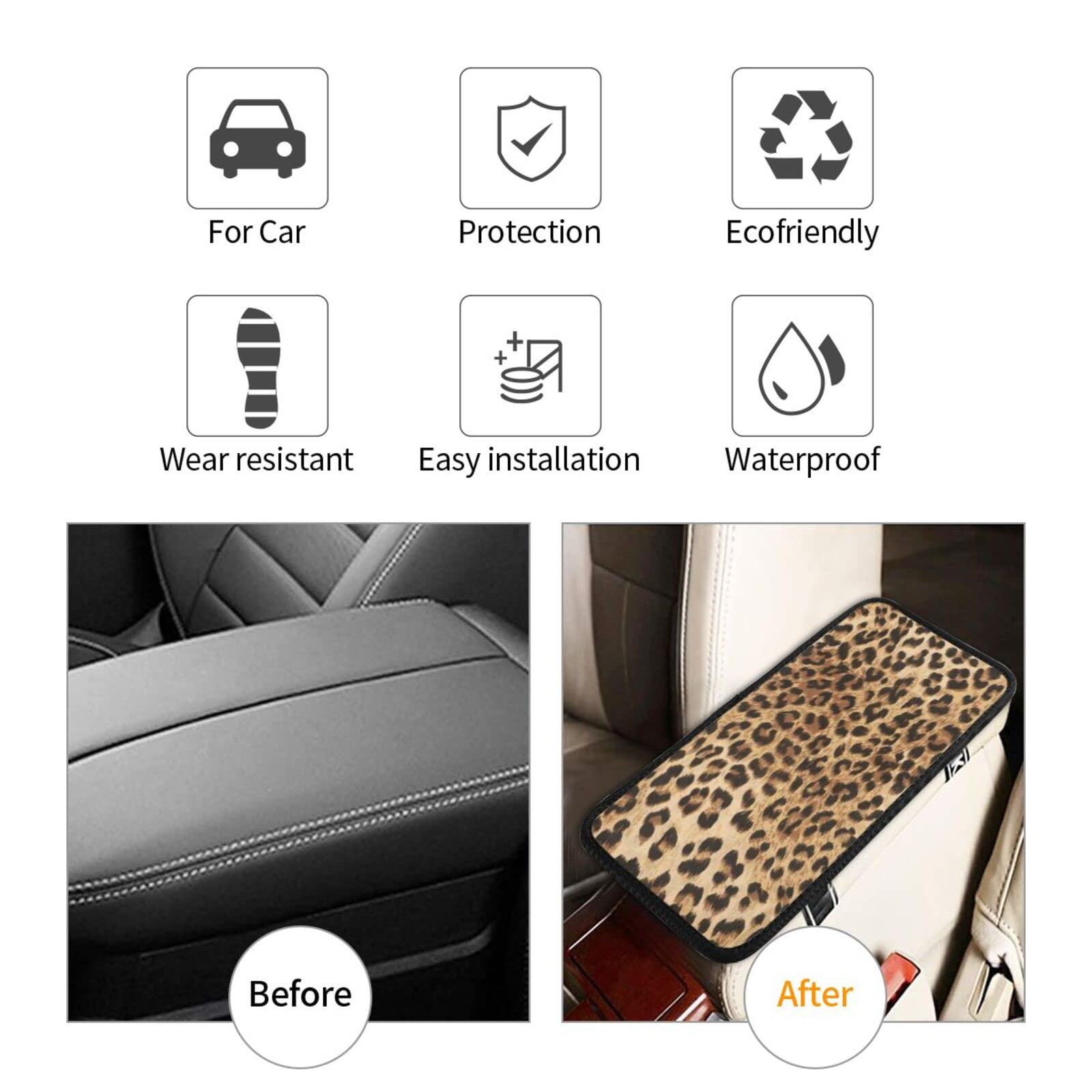 Leopard Print Auto Center Console Pad - Soft Armrest Cushion Cover Protector for Most Cars & Trucks | Comfortable Driving Accessory for Long Commutes & Road Trips