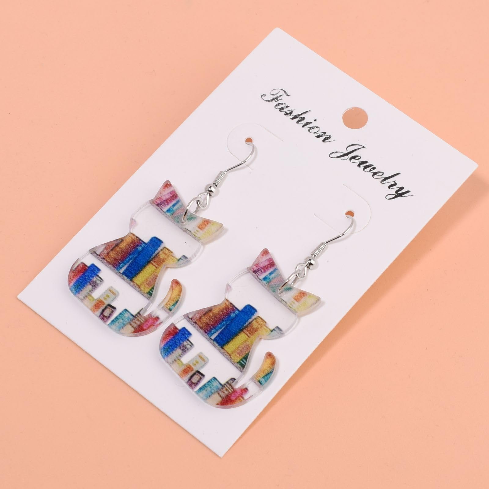 Handmade Wooden Book Earrings for Women - Cat & Apple Pendant Design, Unique Back to School Gifts for Teachers & Students | Perfect for Reading Enthusiasts, Book Club Meetings & Literary-Themed Outfits