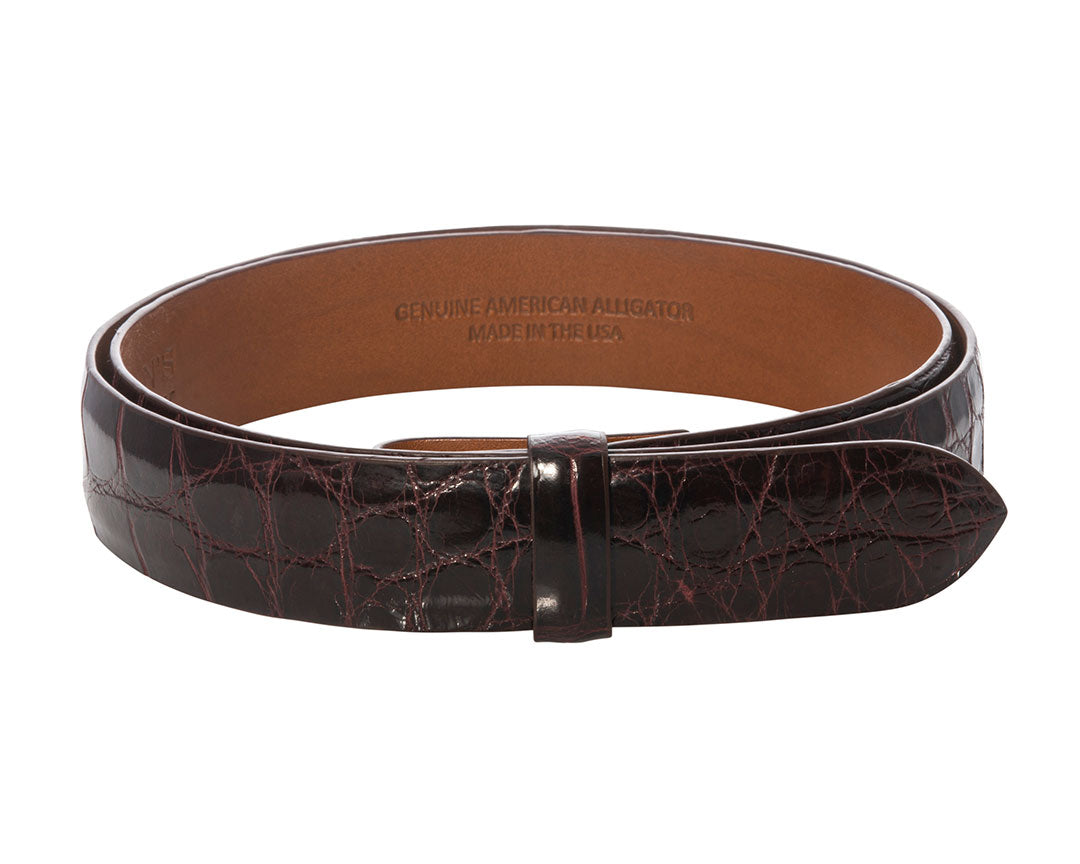 Premium Cordovan Burgundy Glossy Alligator Leather Belt Strap 1 1/8