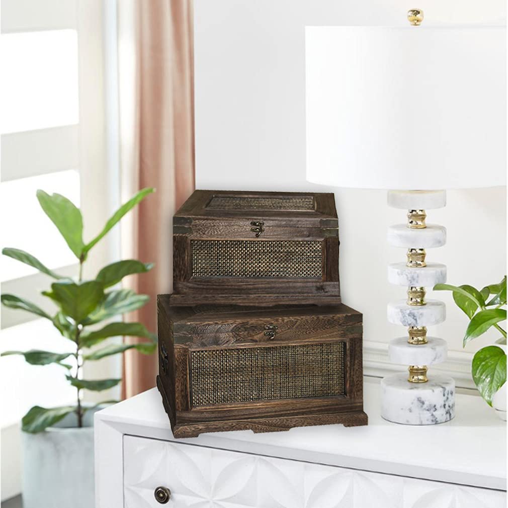 SGT43 Wooden Storage Boxes with Lid - Organize Home, Office & Craft Supplies - Durable Brown Decorative Storage Bins for Shelves, Closet & Under Bed (Set of 3)