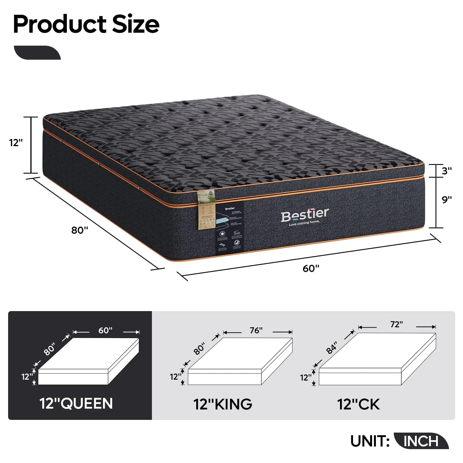 Bestier 12 Inch Organic Wool Pillow Top Queen Gel Memory Foam Mattress - Ultra Plush Support for Side Sleepers & Back Pain Relief, Perfect for Master Bedroom & Guest Room Comfort