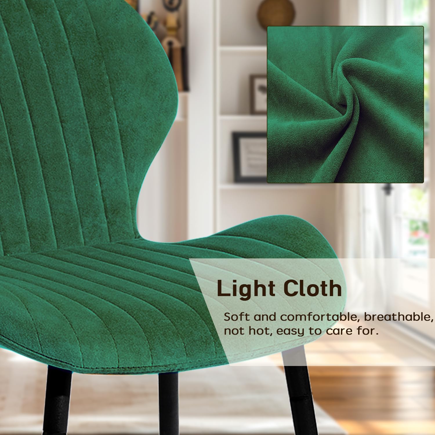 Mid Century Modern Dining Chairs Set of 2 - Upholstered Green Leisure Chairs with Metal Legs for Kitchen, Living Room & Dining Room | Perfect for Home Decor, Entertaining Guests & Comfortable Seating