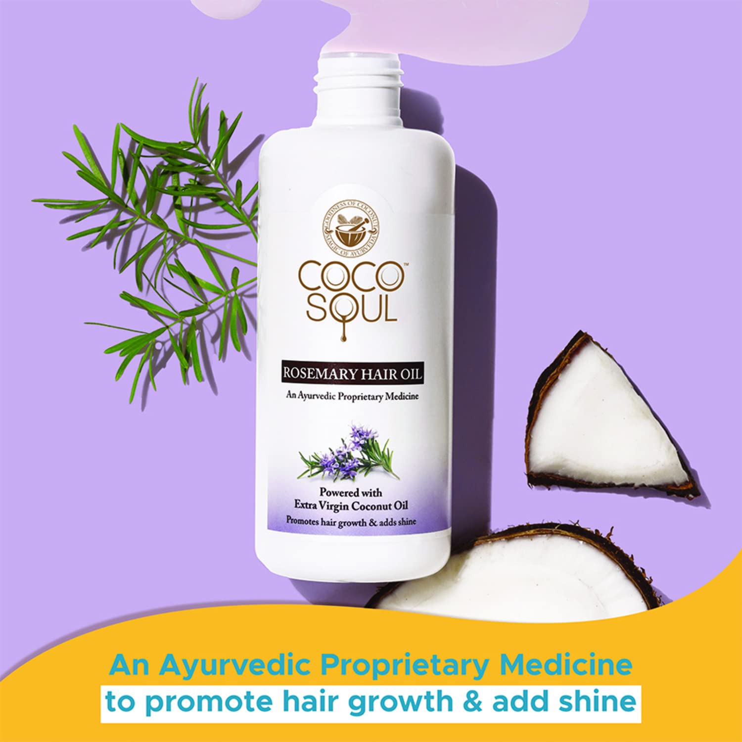 Coco Soul Rosemary Hair Oil with Extra Virgin Coconut Oil - 200ml | Natural Hair Growth Treatment for Dry, Damaged Hair | Parachute Advansed Brand | Perfect for Daily Scalp Massage & Frizz Control