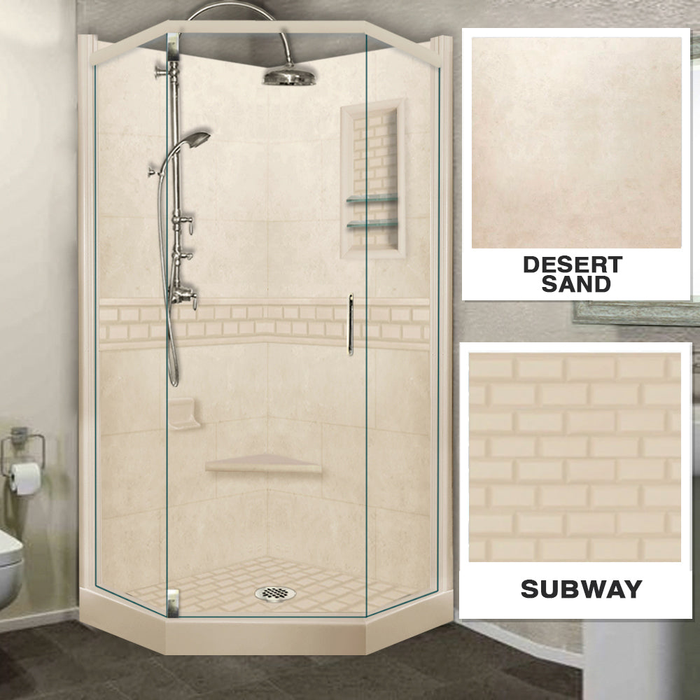 Neo Angle Desert Sand Sistine Stone & Subway Tile DIY Shower Remodel Kit - Easy Bathroom Upgrade for Modern Home Renovation