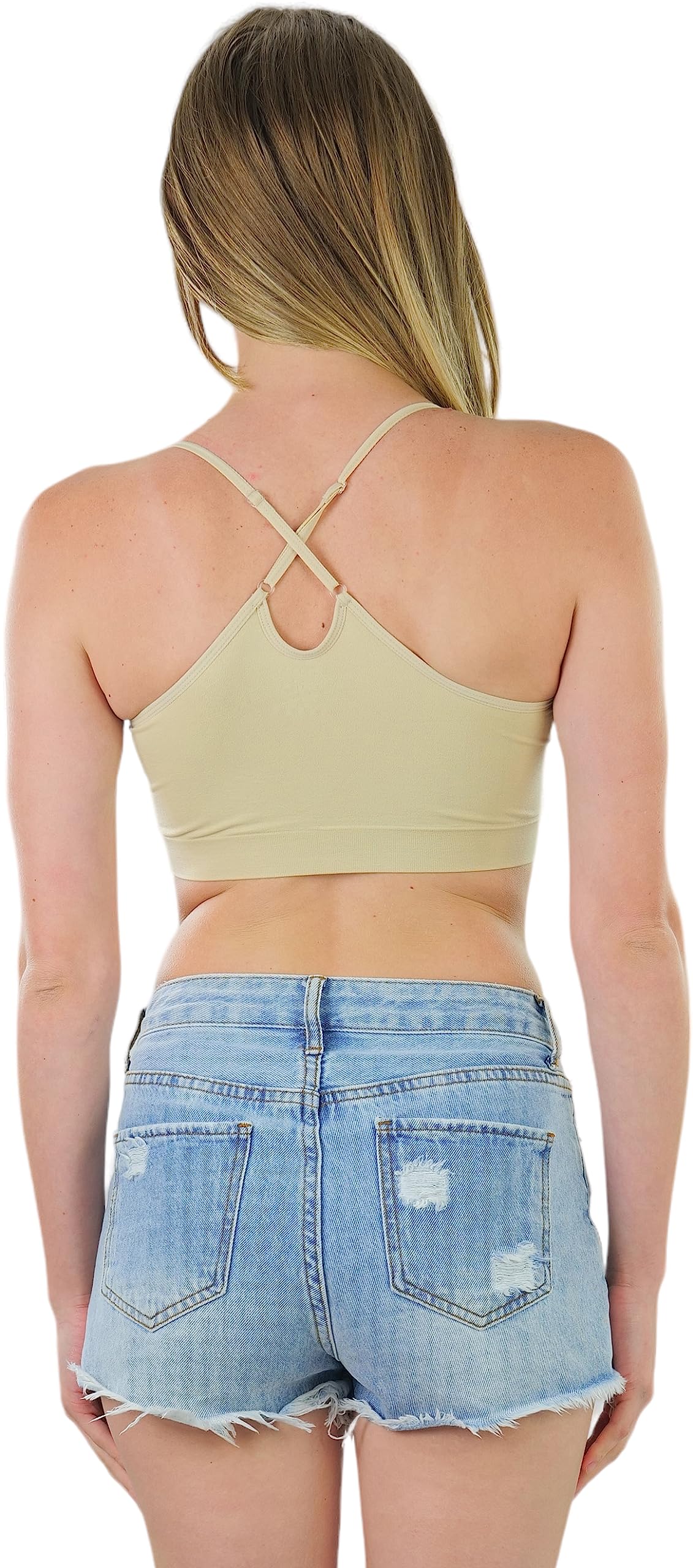 ToBeInStyle Women's Seamless Spaghetti Strap Sports Bra - Supportive Activewear for Yoga, Running & Gym Workouts