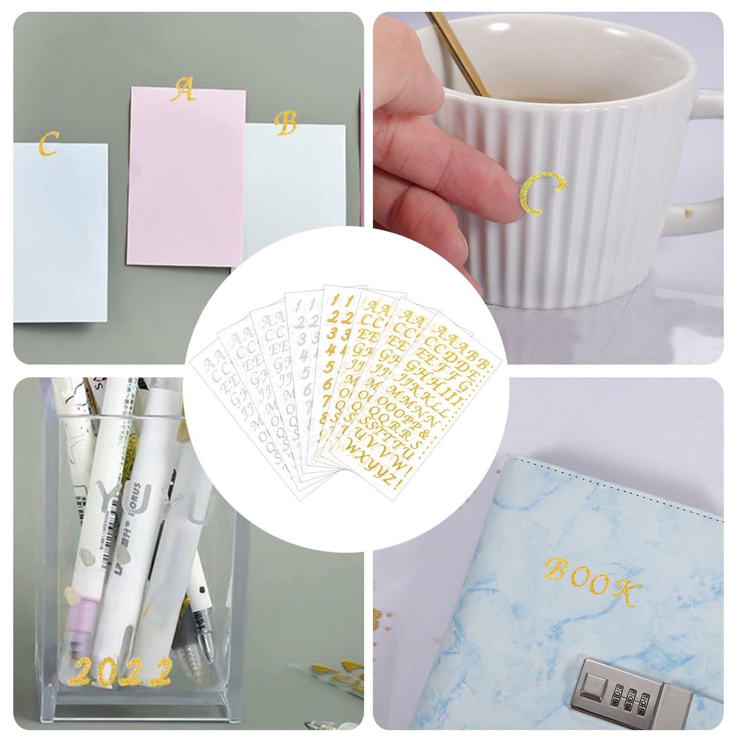 Gold & Silver Glitter Alphabet Number Stickers - 8 Sheets Self-Adhesive Letter Stickers for Scrapbooking, Graduation, DIY Crafts - Perfect for Cards, Journals, Party Decorations