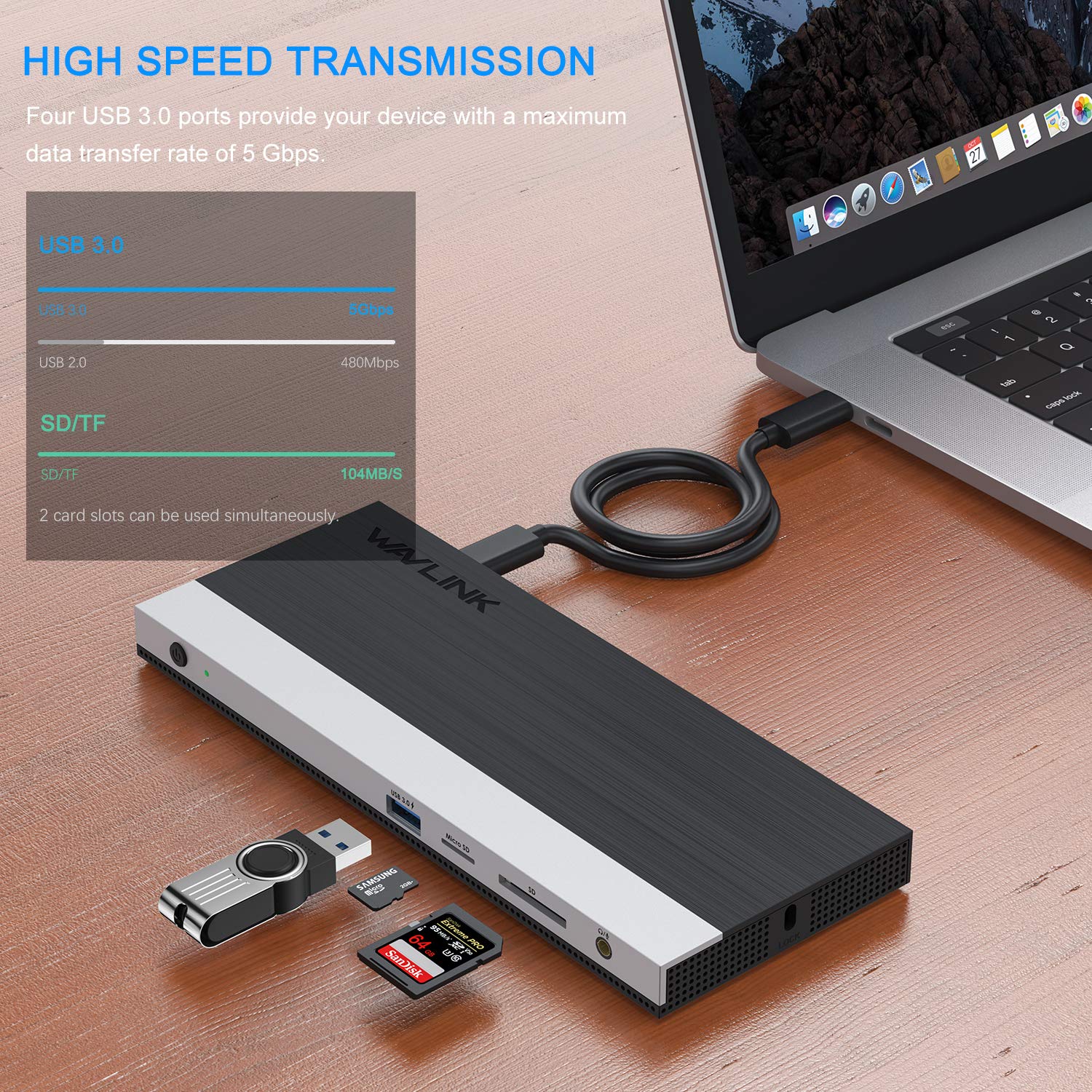WAVLINK 13-in-1 USB C Docking Station with 65W Power Delivery - Triple Display (2xDP + HDMI), 4x USB 3.0 Ports, SD/TF Card Reader, Gigabit Ethernet, Audio - Compatible with MacBook Pro, Dell XPS 13/15, Lenovo Yoga & More - Perfect for Home Office, Remote Work & Multi-Monitor Setup