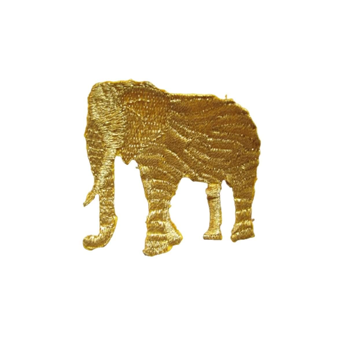 Gold Wild Animal Elephant Embroidery Iron On Applique Patch for DIY Clothing, Hats, Bags - Vintage Style Sew-On or Iron-On Decorative Patch for Costumes, Jackets, Backpacks