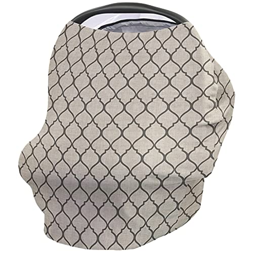 Breastfeeding Nursing Cover & Baby Car Seat Canopy - Grey Morocco Plaid Stroller Cover for Infant Girls & Boys | Perfect for Shopping, Travel & Photo Backdrops