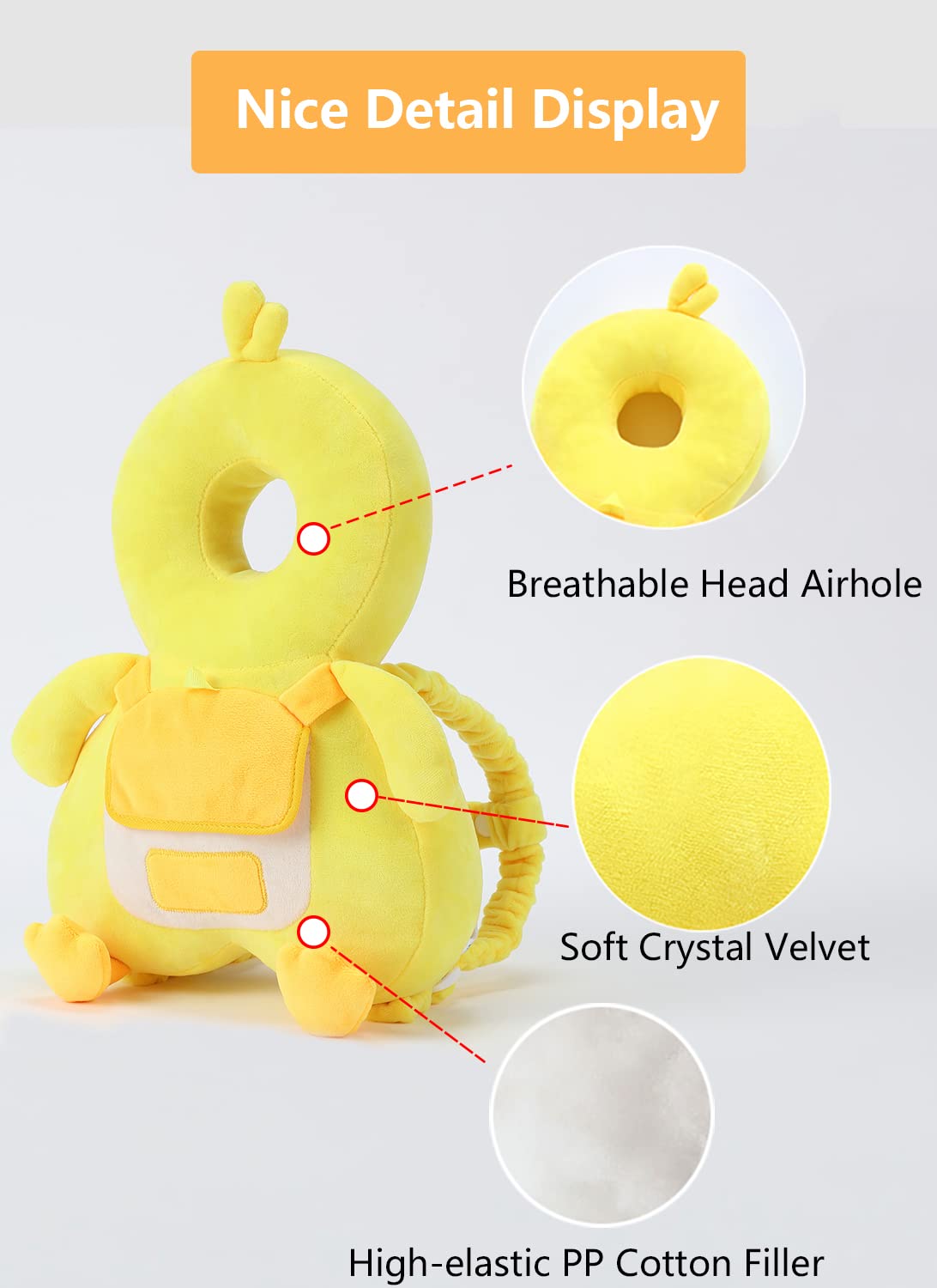 Baby Head Safety Protector Pad for Toddler Walkers - Soft Infant Head Protection Backpack Cushion with Talking Feature (Yellow Duck Design) - Prevent Bumps & Falls While Learning to Walk