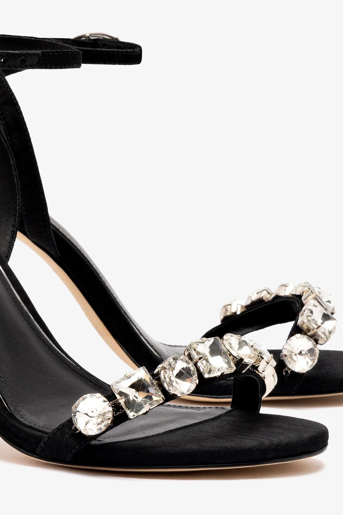 Calypso Black Fabric Crystal Sandals for Women - Elegant Gladiator Style Summer Beach Sandals with Rhinestones for Casual Outings and Vacation Wear
