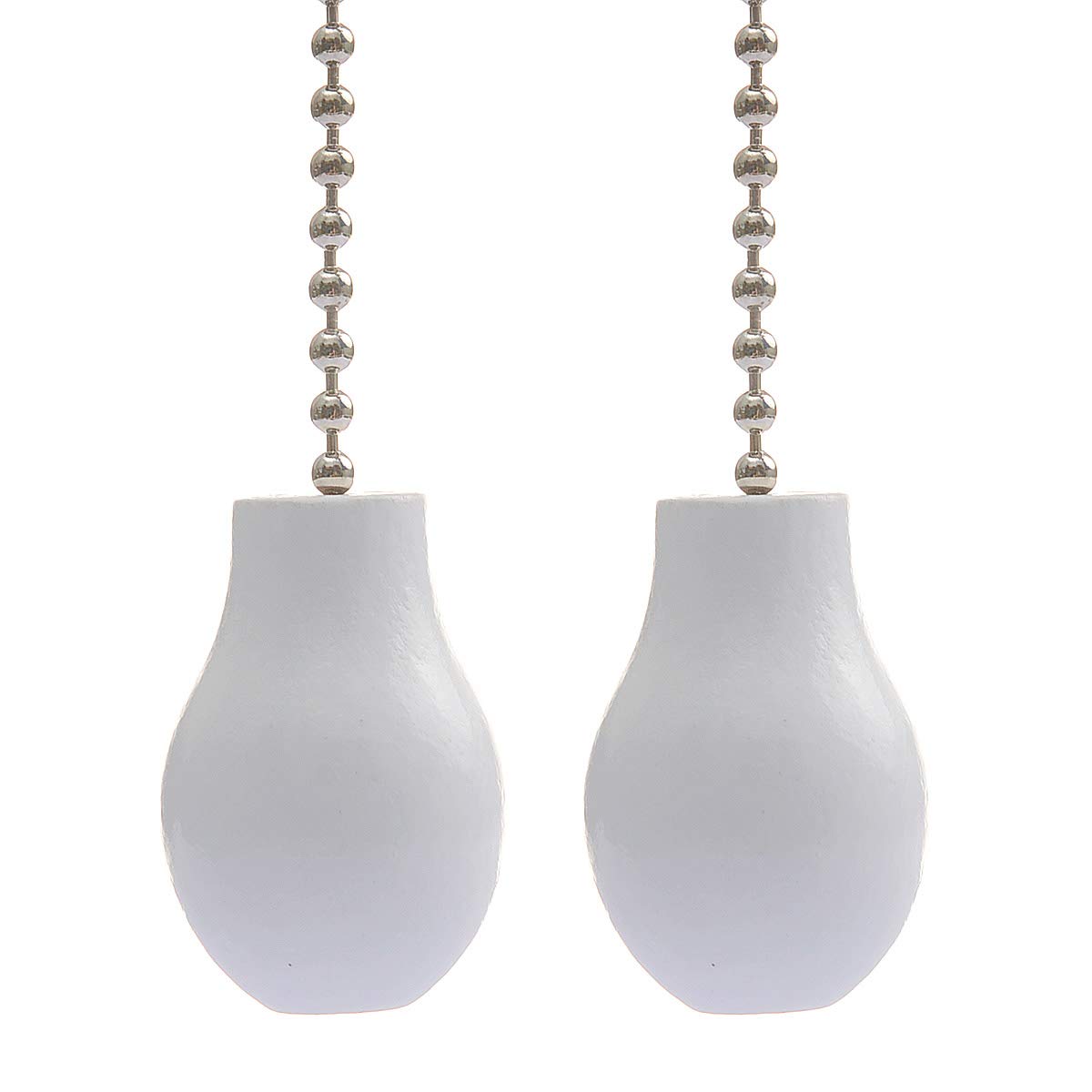 Decorative Ceiling Fan Pull Chain - 12 Inch Silver Tone with White Wood Knob Pendant, Extension Cord for Lighting & Ceiling Fans (Pack of 2) - Perfect for Bedroom, Living Room & Home Decor