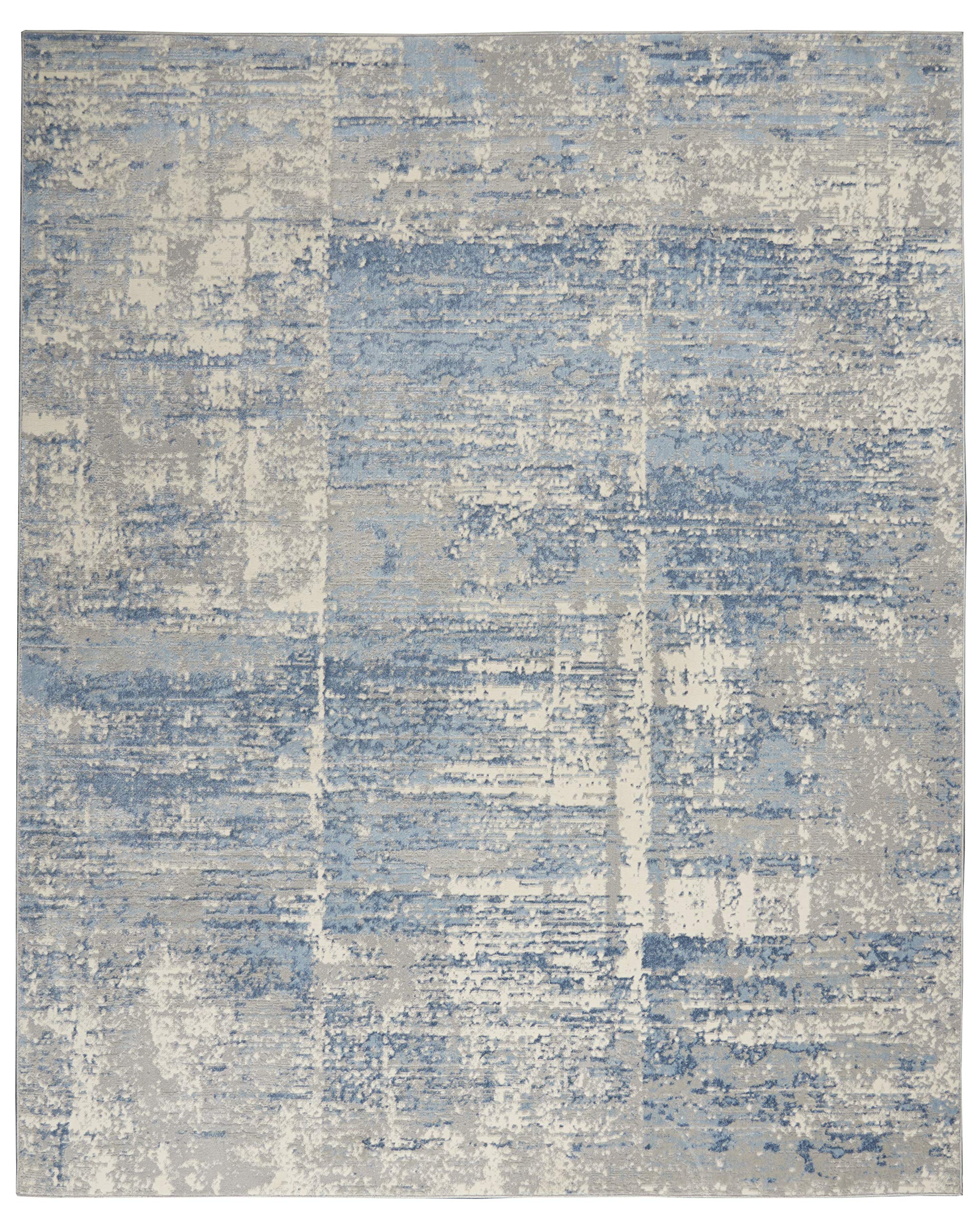 Nourison Solace Modern Rustic Ivory Grey Blue 8x10 Area Rug - Easy to Clean, Non-Shedding, Soft & Durable - Perfect for Living Room, Bedroom, Dining Room & Kitchen Decor