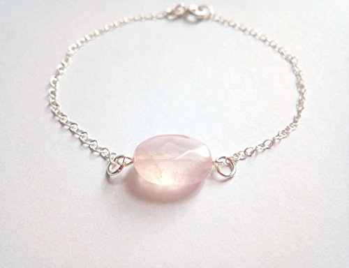 Rose Quartz Bracelet for Women - 20mm Faceted Pink Oval Gemstone Bracelet, Sterling Silver Plated, Romantic Gift for Her - Perfect for Valentine's Day, Anniversary & Everyday Wear