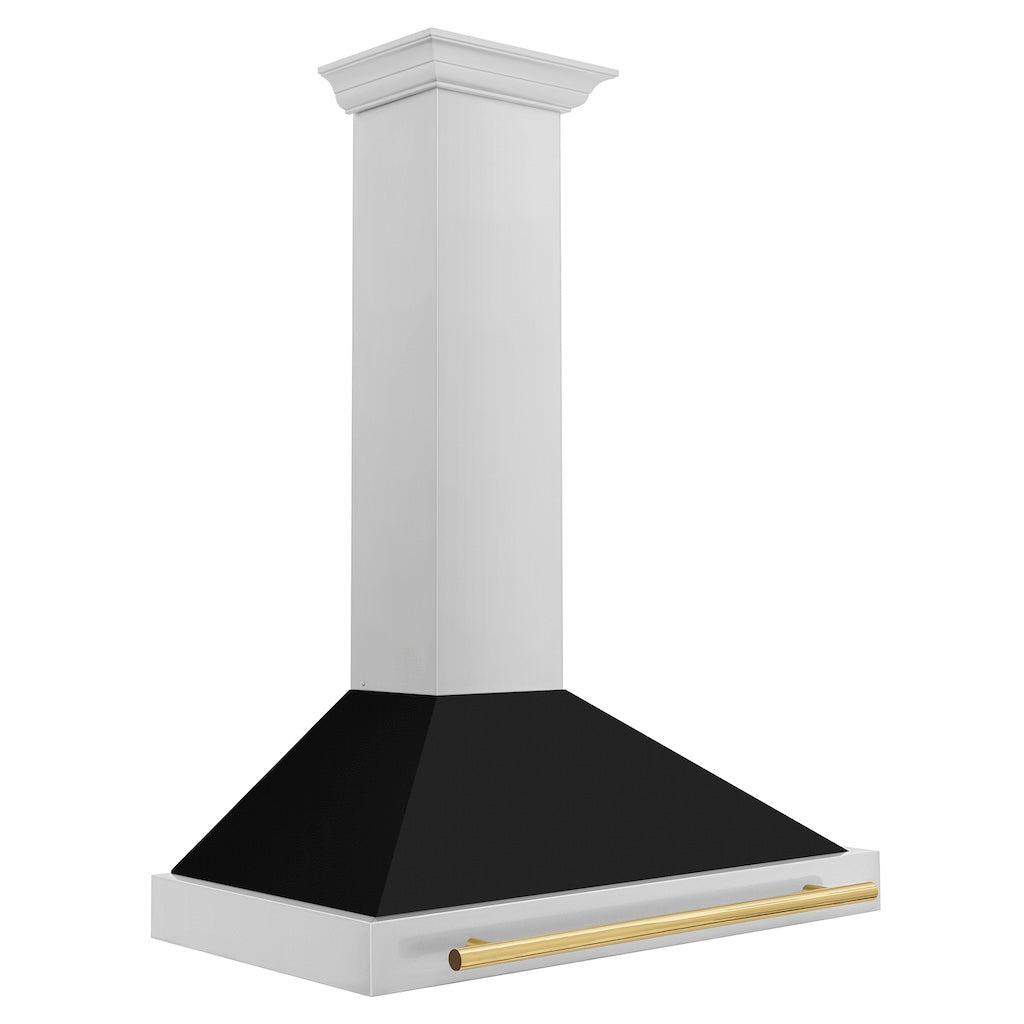 ZLINE KB4STZ BLM G Autograph Edition Convertible Stainless Steel Range Hood - Black Matte Shell with Polished Gold Handle | Professional Kitchen Ventilation for Modern Homes