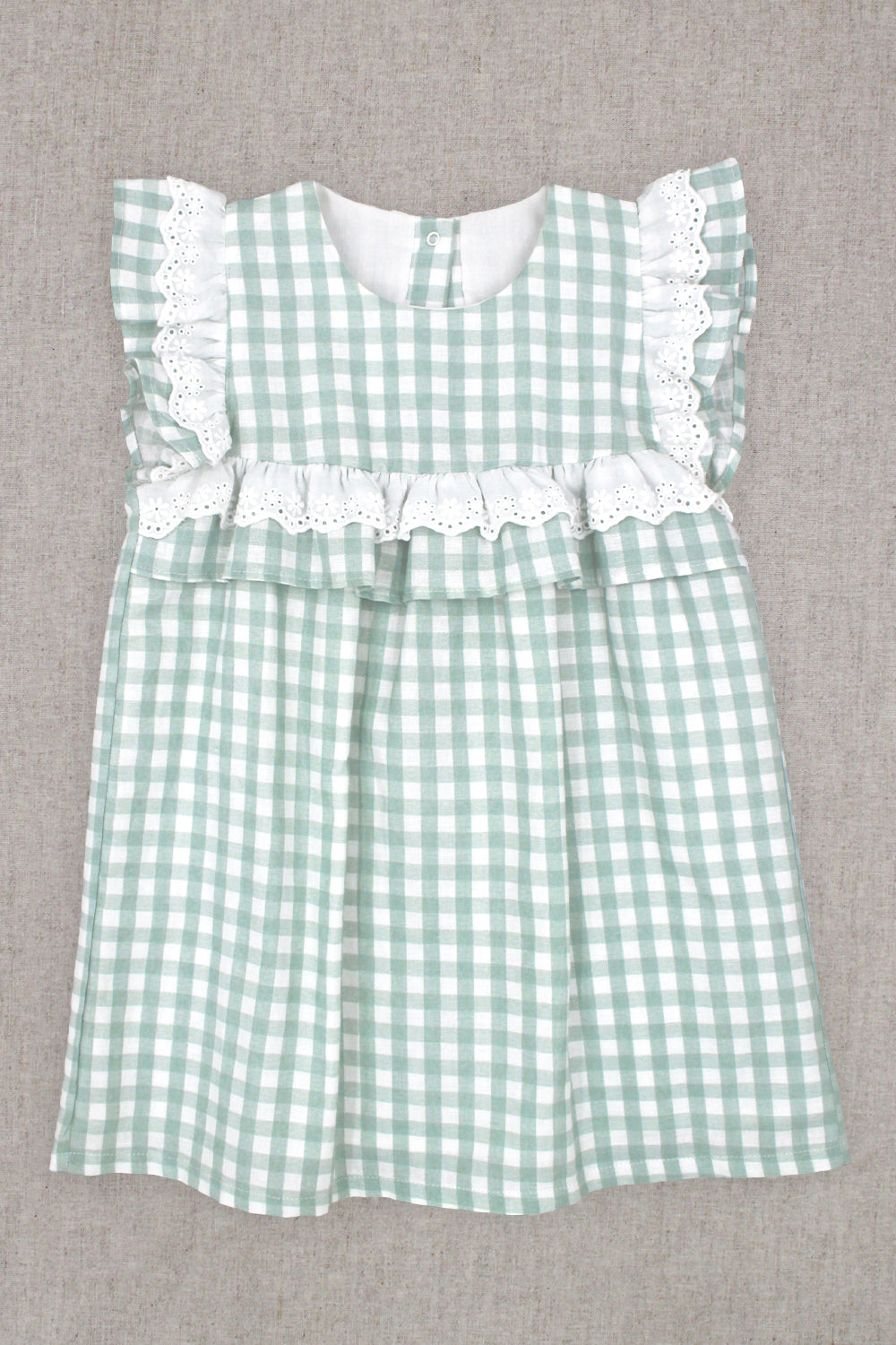 Tamsin Sage Green Gingham Broderie Anglaise Dress - Floral Embroidery Summer Dress for Women, Perfect for Garden Parties & Beach Vacations
