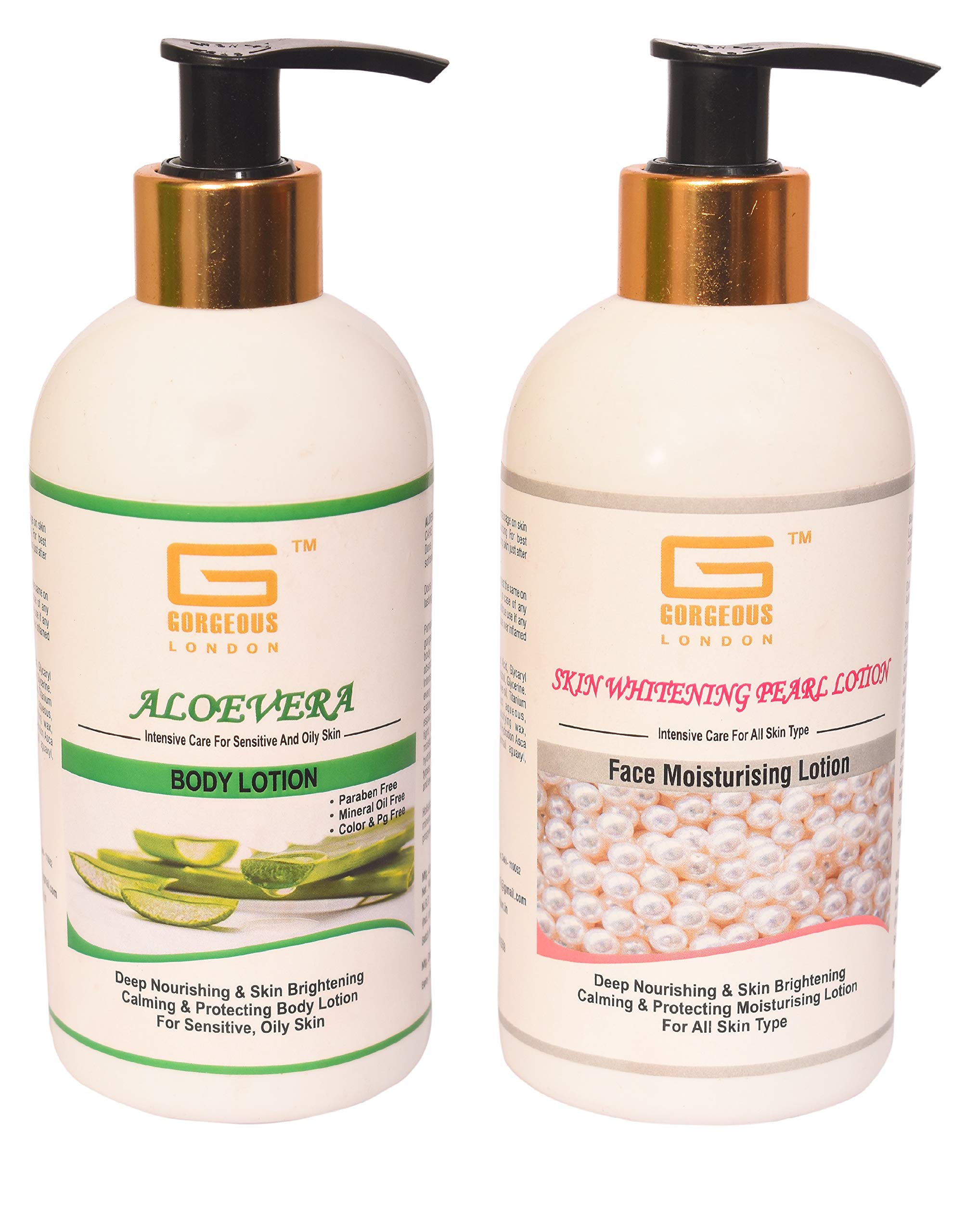 Aloe Vera Body Lotion & Pearl Face Moisturizer Combo - 2 Pack (300ml Each) for Hydration & Brightening | Perfect for Dry Skin Care & Daily Beauty Routine