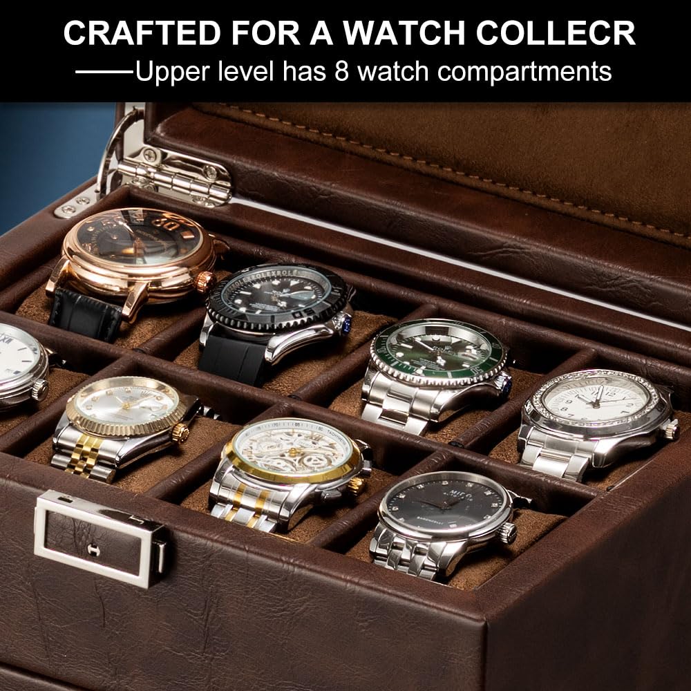 Premium Automatic Double Watch Winder with 8-Slot Storage Display Box - Japanese Quiet Motor, LED Light & Adjustable Watch Pillows - Perfect for Watch Collectors & Luxury Timepiece Storage (AC Adapter Included) - Ideal for Home, Office or Travel Use