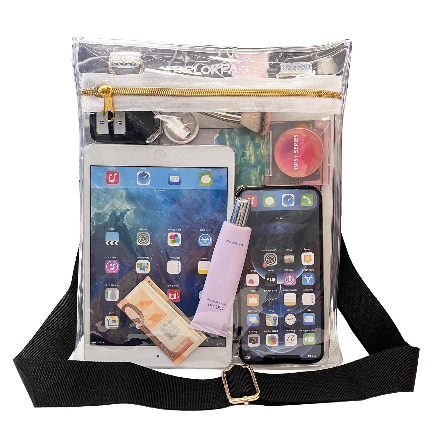 DRLOKPAK Clear Crossbody Bag - Stadium Approved Transparent Purse for Concerts, Sports Events, Gym, Graduation & School - Secure & Stylish (Black) | Perfect for Music Festivals, NFL Games & Airport Security