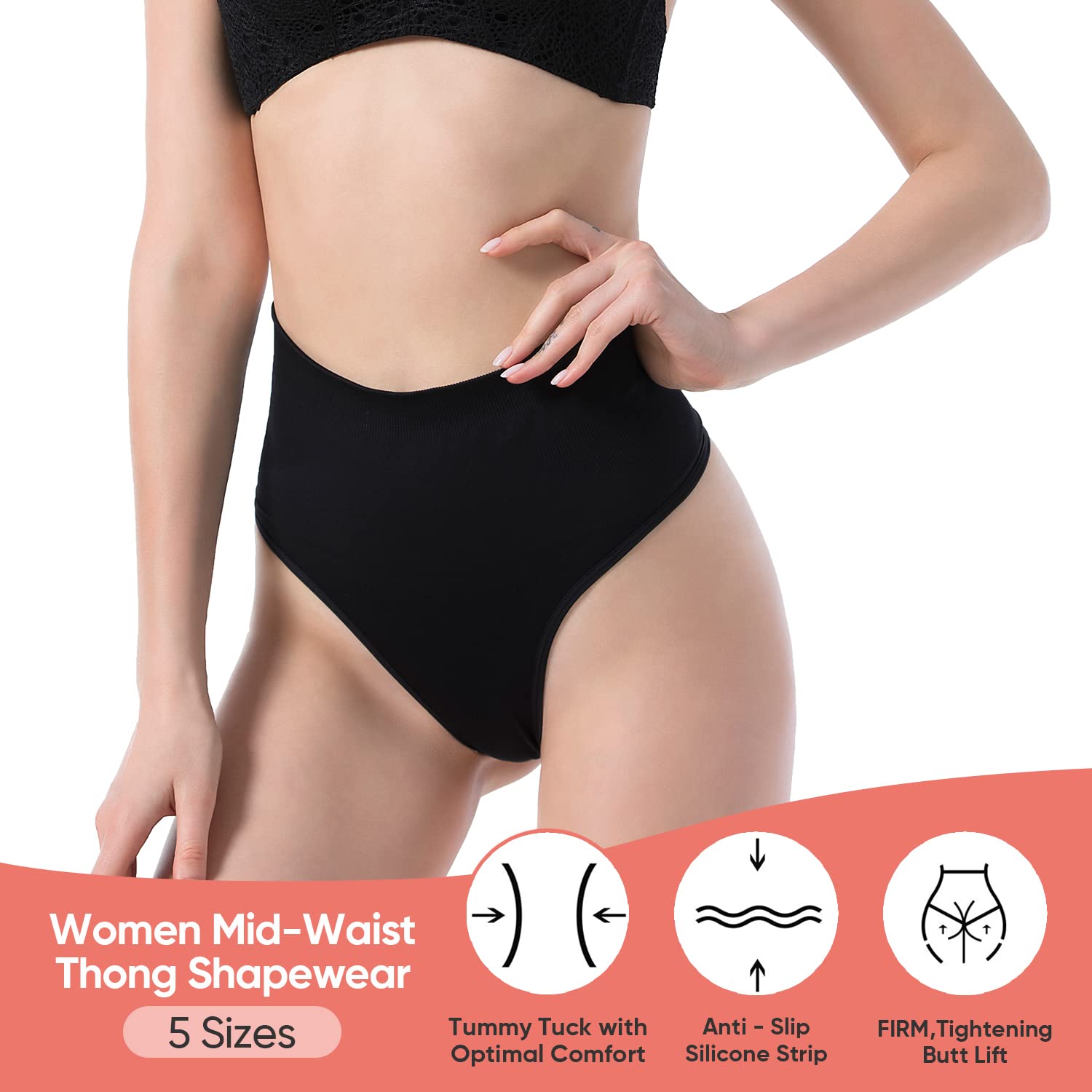 Seamless Mid-Waist Tummy Control Thong Shapewear for Women - Slimming Girdle Panties & Cincher Underwear - Perfect for Dresses, Workouts & Everyday Wear