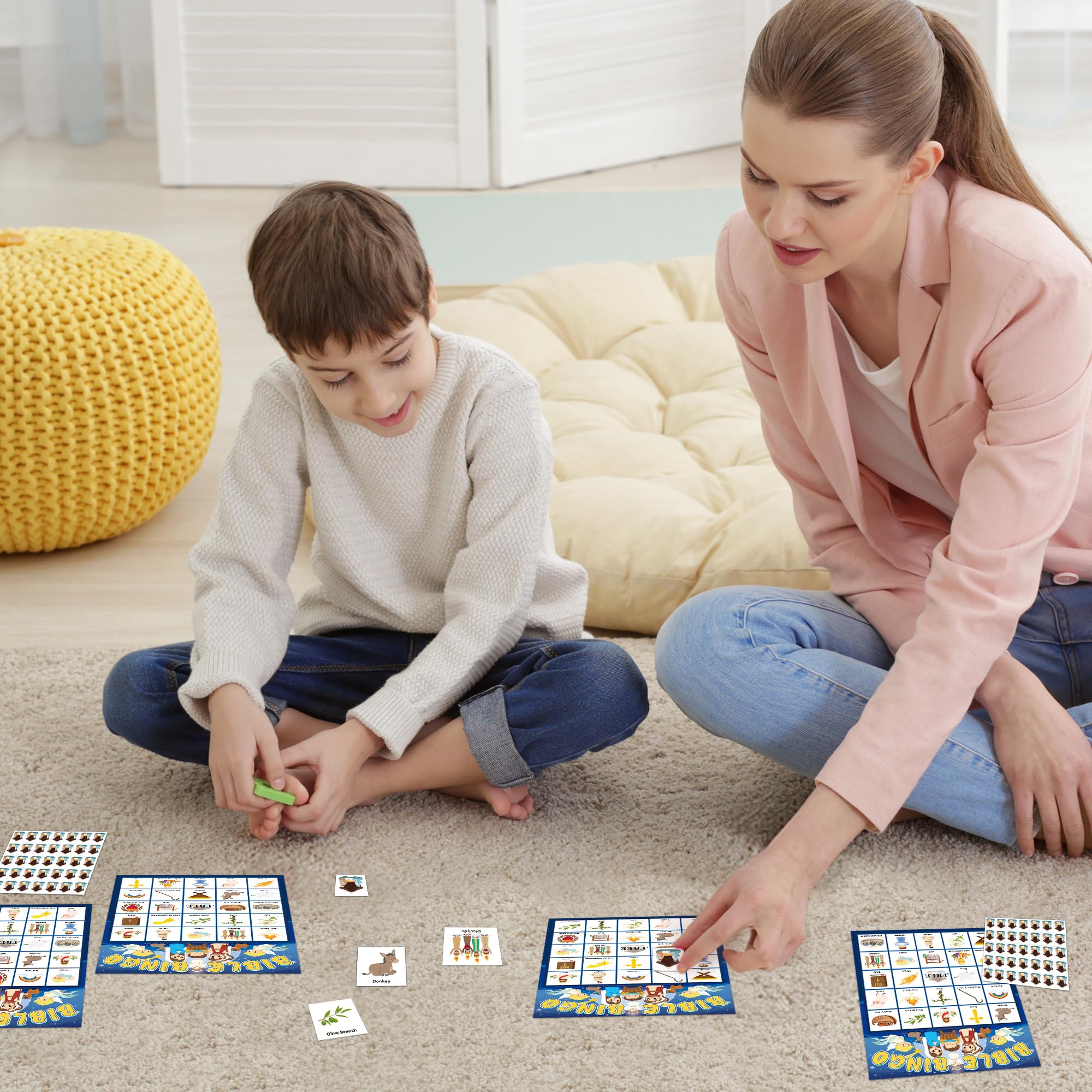 Joy Bang Bible Bingo Game - 24 Player Sunday School Activity for Kids | Easter & Nativity Party Fun