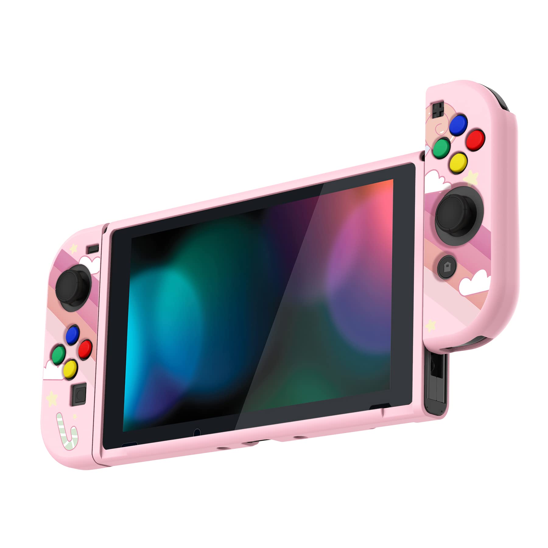 PlayVital Protective Case for Nintendo Switch Joy-Con Controllers - Rainbow Unicorn TPU Cover with Cap for Enhanced Grip & Scratch Protection | Perfect for Gaming, Travel & Storage