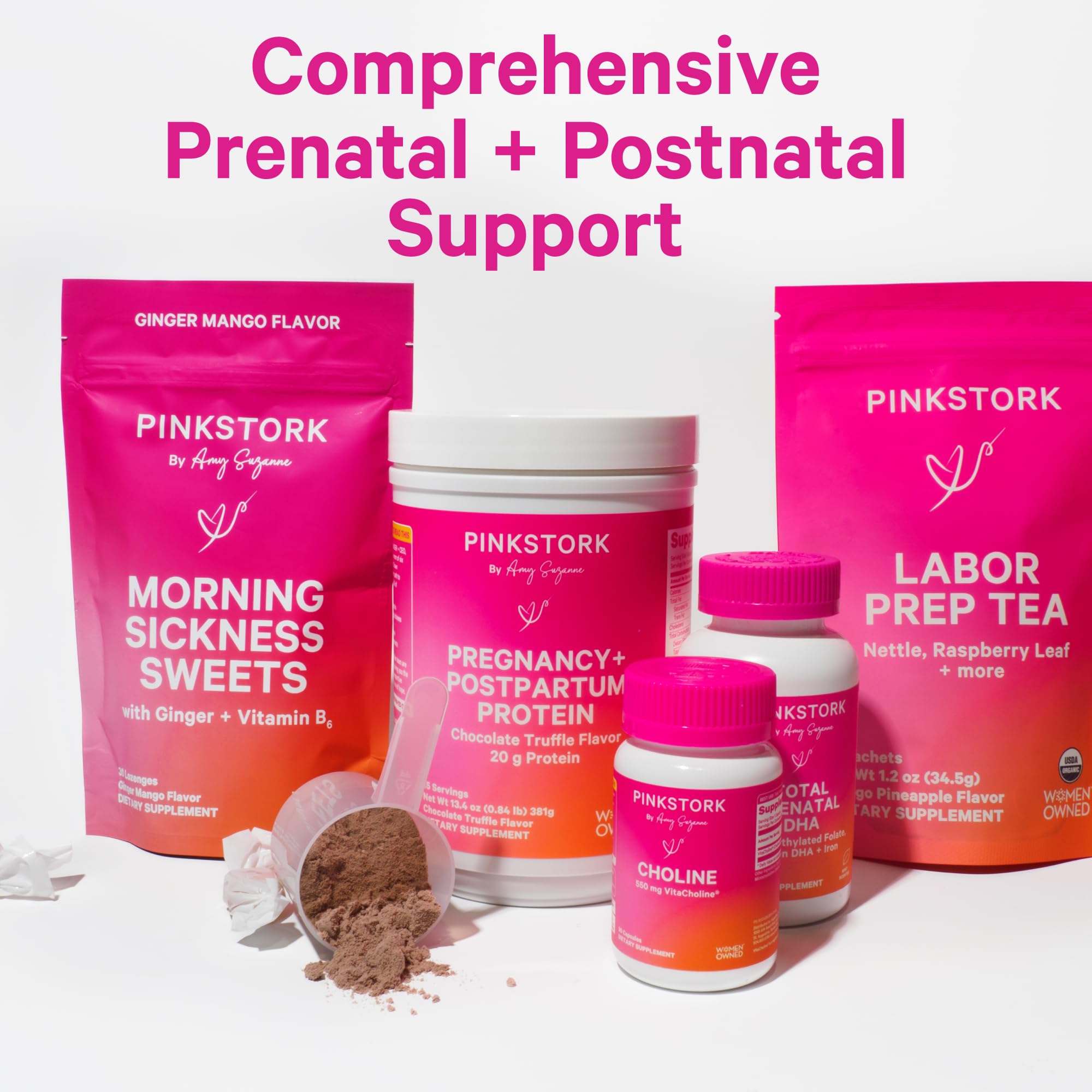 Pink Stork Pregnancy & Postpartum Protein Powder - 20g Chocolate Whey Collagen Protein for Prenatal, Postnatal & Lactation Support - Breastfeeding Essentials (15 Servings) - Ideal for Morning Smoothies & Post-Workout Recovery