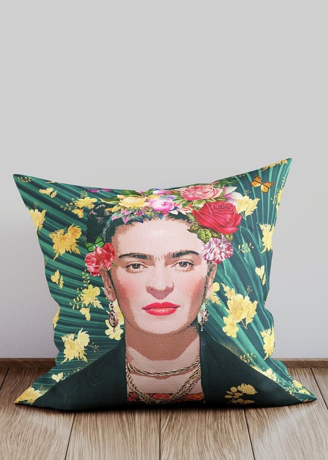 Frida Kahlo Green Decorative Throw Pillow Cover - Mexican Art Inspired Home Decor for Living Room, Bedroom, and Sofa