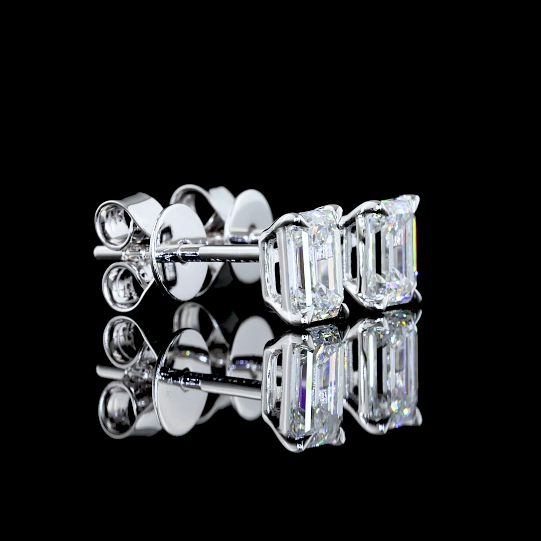 0.96 Carat Lab Grown Emerald & Diamond Stud Earrings in 14K White Gold - VS1 Clarity, F Color | Perfect for Weddings, Anniversaries & Special Occasions