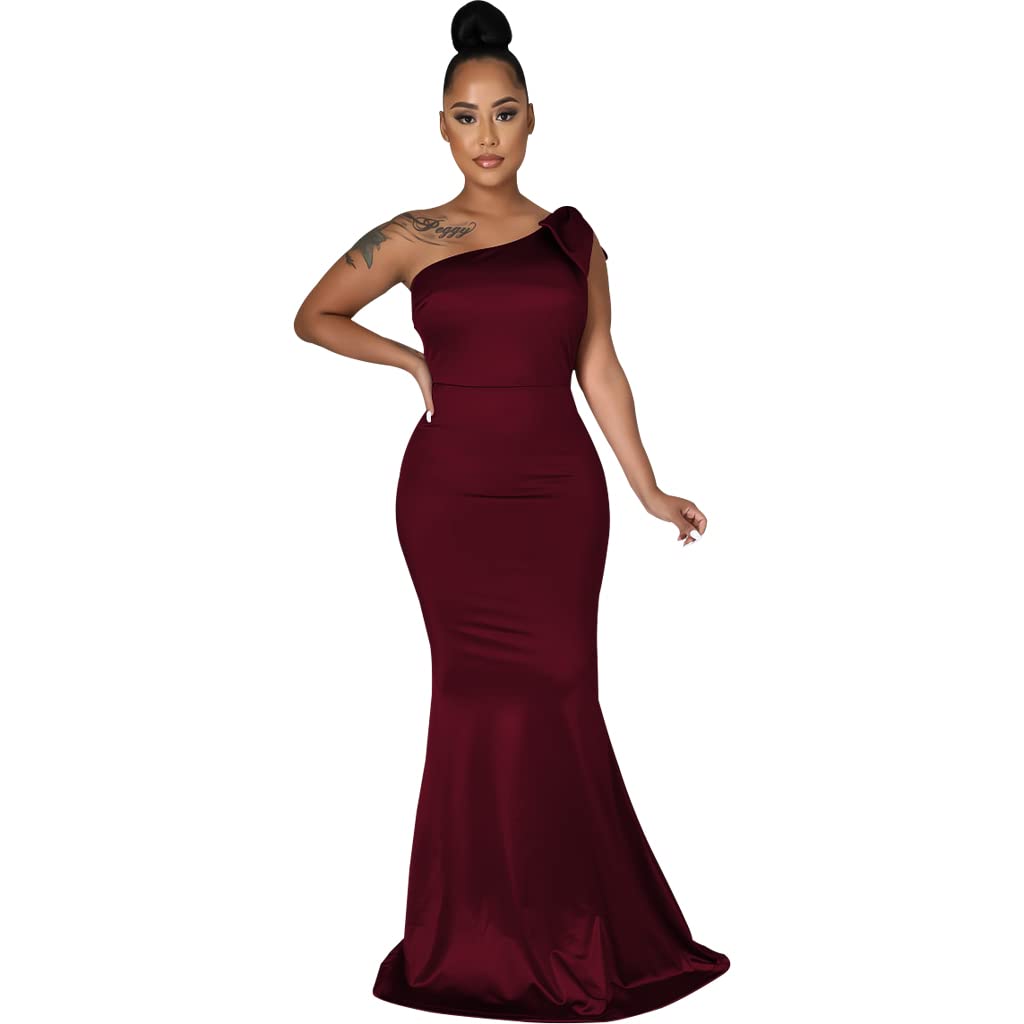 JTNFairy Women's Sexy Ruffle Sleeveless One Shoulder Bodycon Dress - Elegant Pencil Fit for Curvy Women | Perfect for Cocktail Parties, Evening Events & Formal Occasions