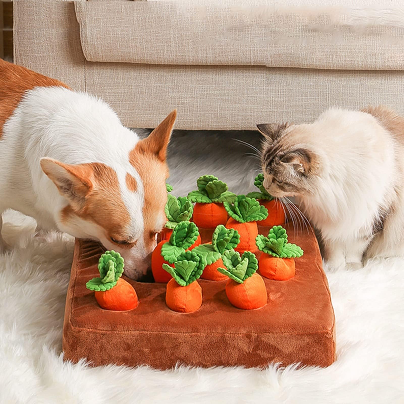 Dog Snuffle Mat with 12 Carrots - Interactive Puzzle Toy for Stress Relief & Nosework Feeding Games