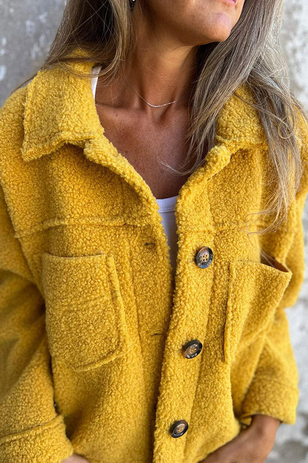 Men's Solid Lapel Single-Breasted Polar Fleece Coat with Pocket - Warm Winter Jacket for Outdoor Activities & Casual Wear