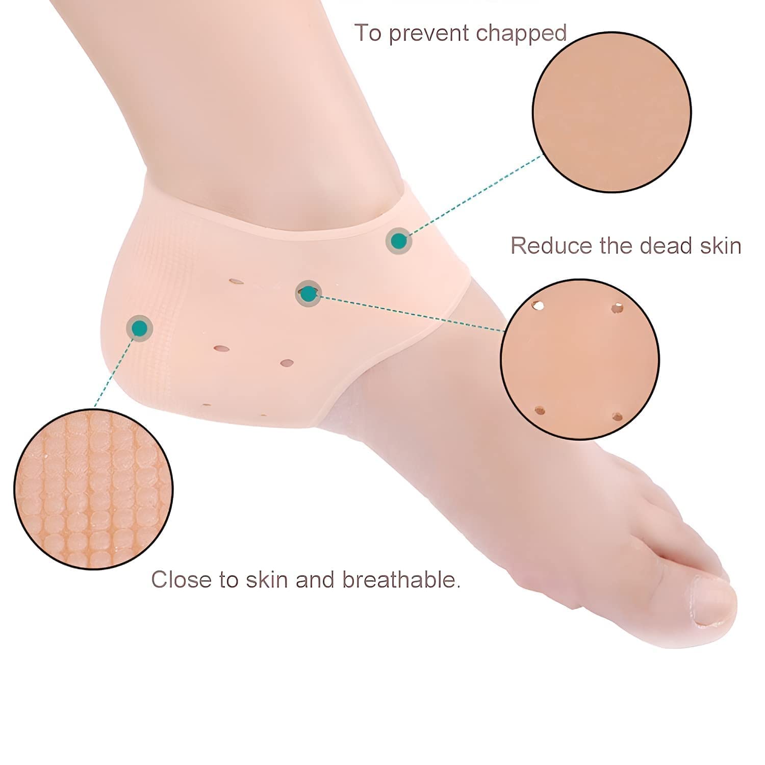 Pomic Fit Silicone Gel Heel Pad Socks for Swelling & Pain Relief - Anti Crack Moisturizing Socks for Dry, Hard, Cracked Ankles - One Size Fits All Men & Women (1 Pair, Skin Tone) - Perfect for Daily Wear, Post-Surgery Recovery & Diabetic Foot Care