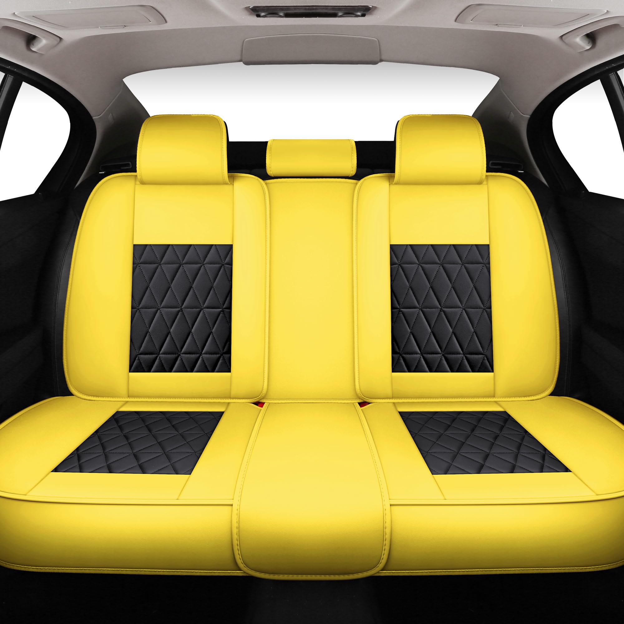 Premium YJZT01 Yellow & Black Leather Car Seat Covers - Waterproof Front & Rear Full Set for Cars, SUVs, Trucks | Universal Fit | Durable Protection for Daily Commute, Road Trips & Off-Road Adventures
