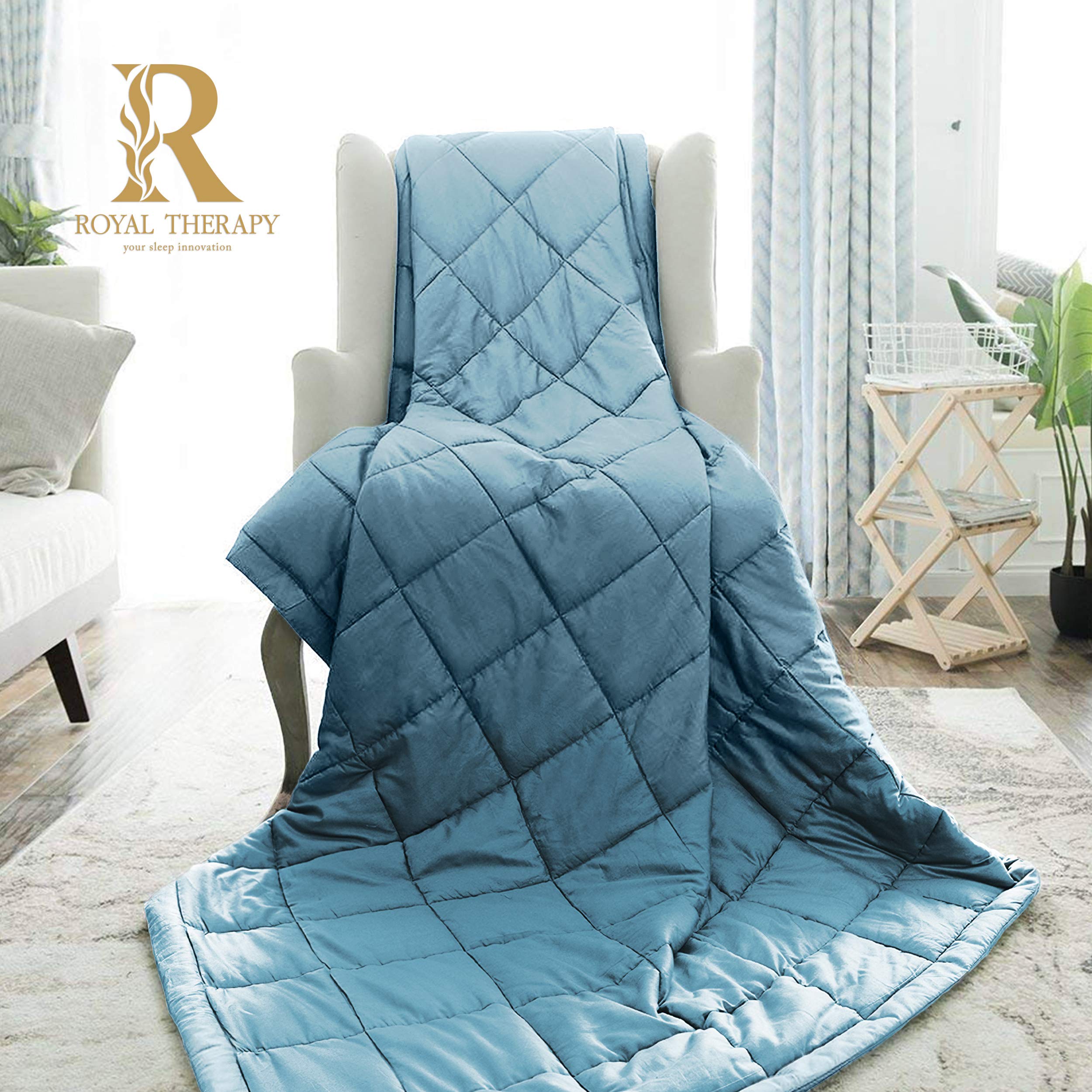 Royal Therapy Weighted Blanket - 15lbs Heavy 100% Cotton Blanket with Premium Glass Beads for Adults (48